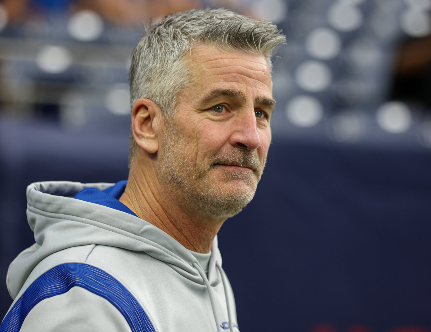 Indianapolis Colts head coach Frank Reich before the start of an NFL game between the Texans and the Colts on December 5, 2021 in Houston, Texas.