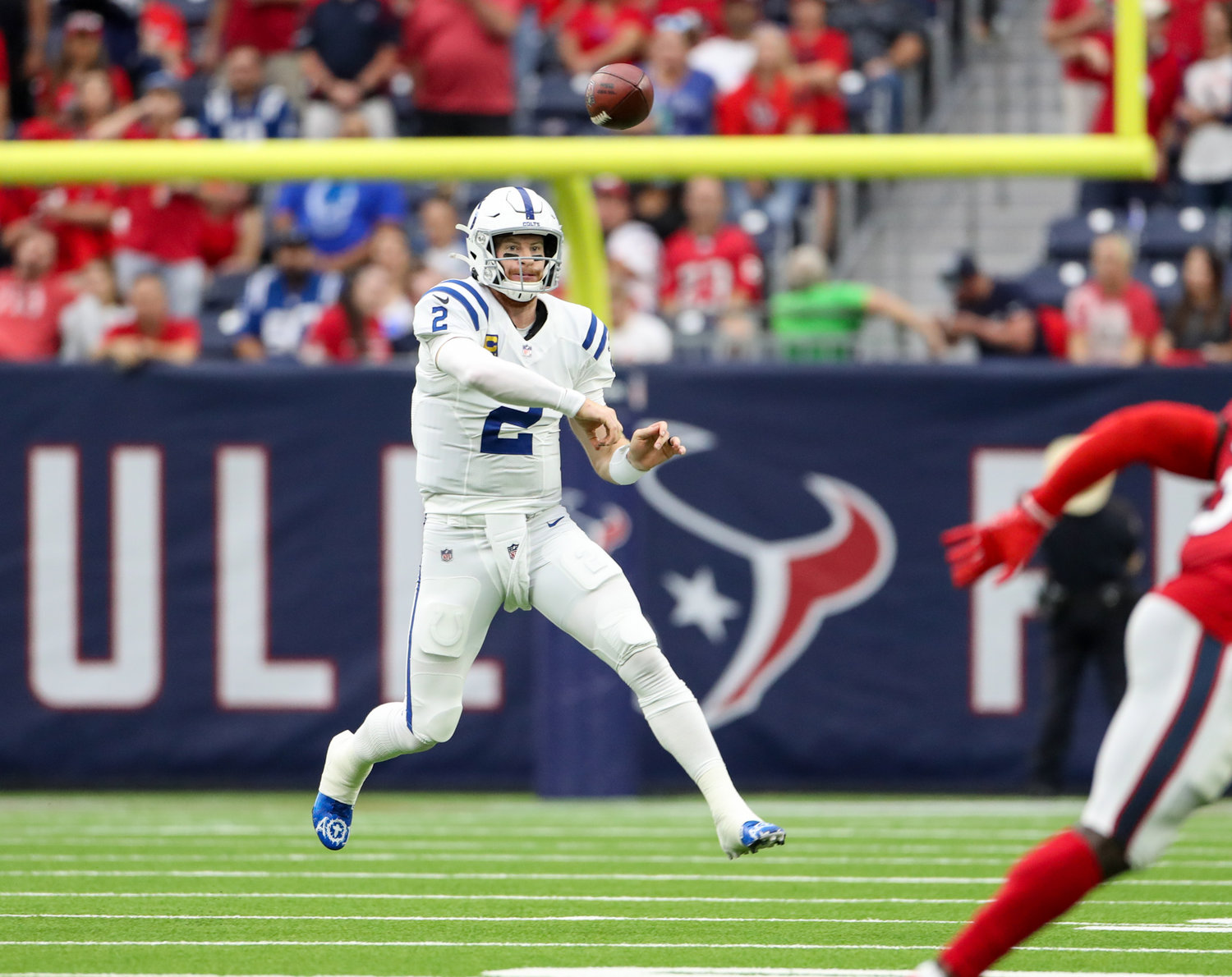 Indianapolis Colts quarterback Carson Wentz (2) passes the ball during an NFL game between the Texans and the Colts on December 5, 2021 in Houston, Texas.