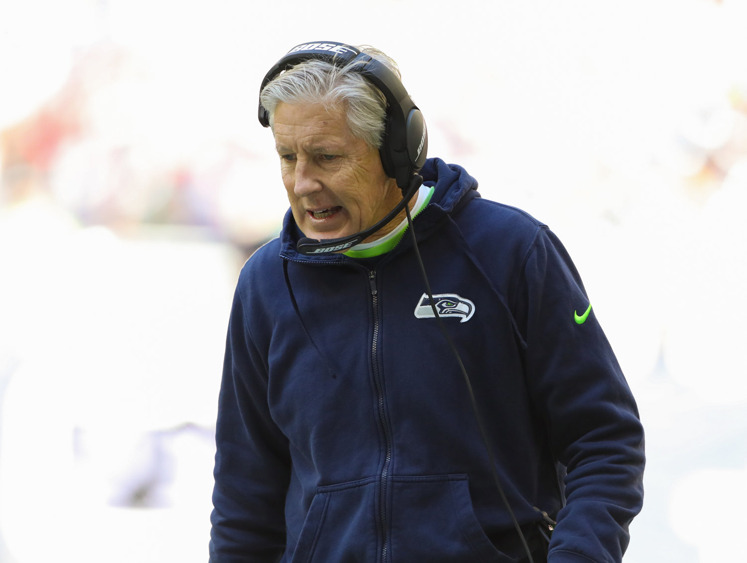 Seattle Seahawks head coach Pete Carroll during the second half of an NFL game between the Seahawks and the Texans on December 12, 2021 in Houston, Texas.