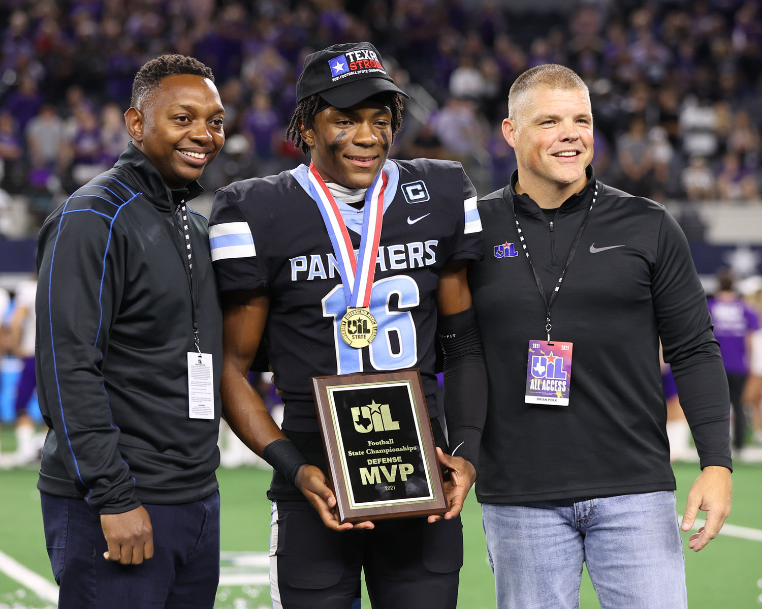 Paetow Panthers defensive back Kentrell Webb (16) was named defensive MVP of the Class 5A Division I state football championship game on December 17, 2021 in Arlington, Texas.