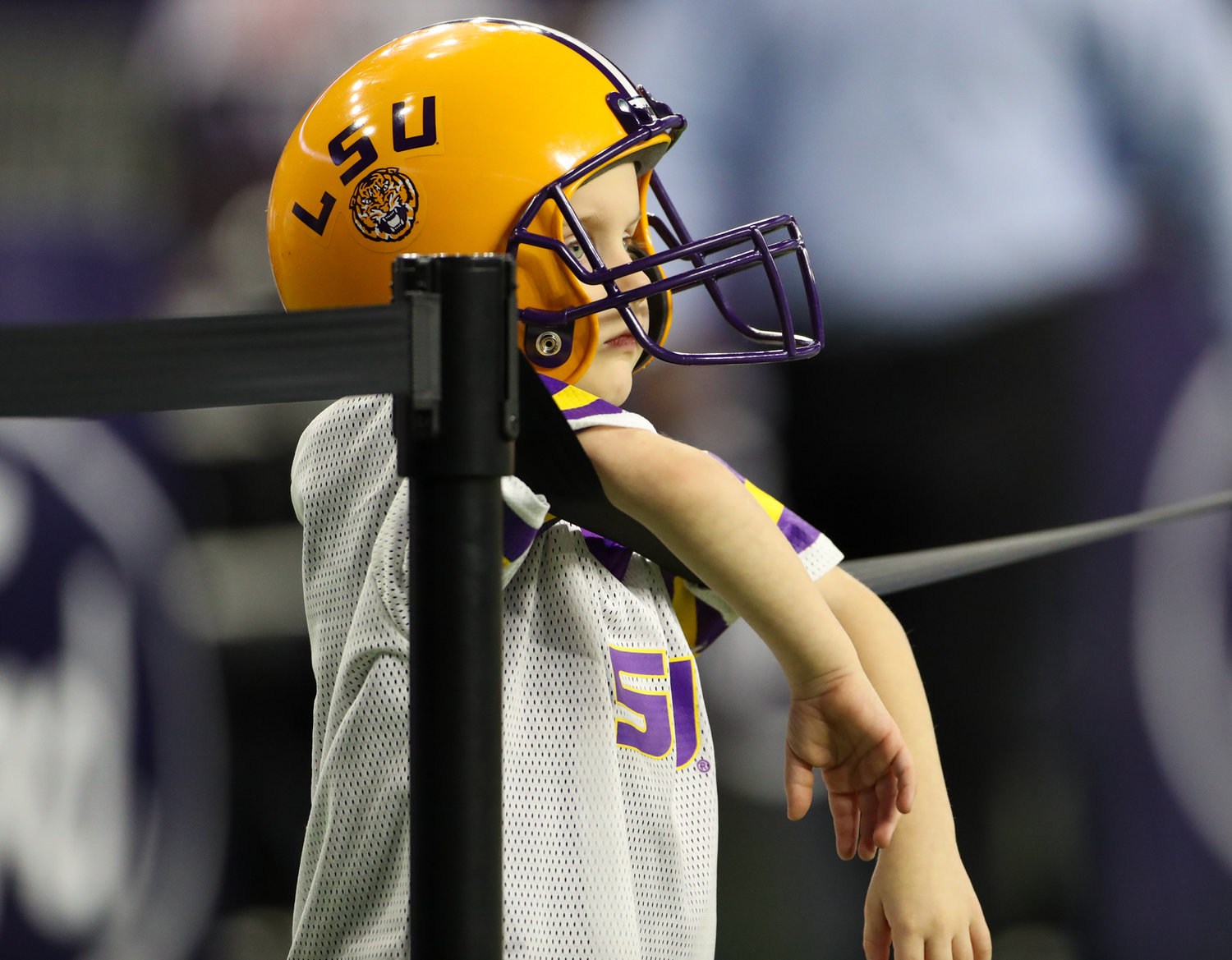 A young LSU Tigers fan before the start of the TaxAct Texas Bowl on Jan. 4, 2022 in Houston, Texas.