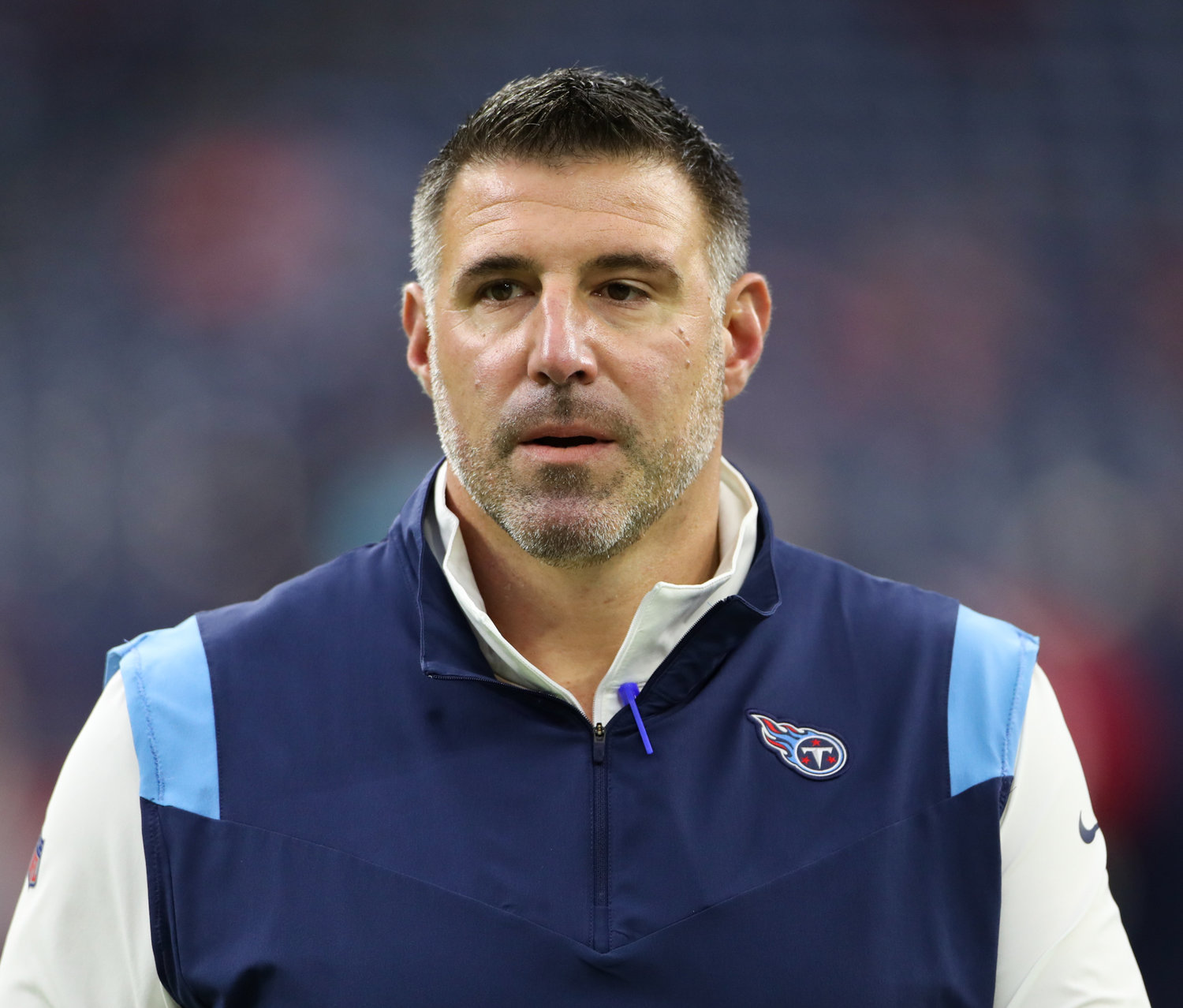 Tennessee Titans head coach Mike Vrabel before the start of an NFL game between the Texans and the Titans on Jan. 9, 2022 in Houston, Texas.