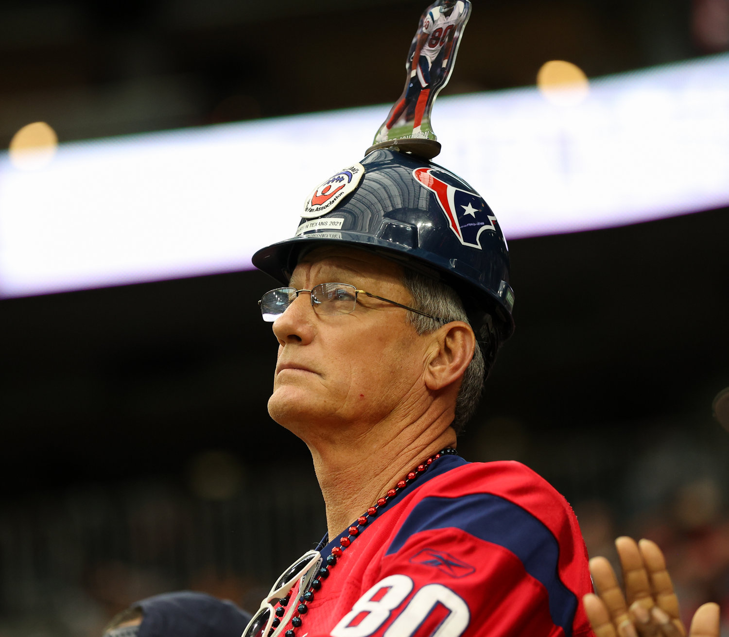 A Houston Texans fan during an NFL game between the Texans and the Titans on Jan. 9, 2022 in Houston, Texas. The Titans won, 28-25.