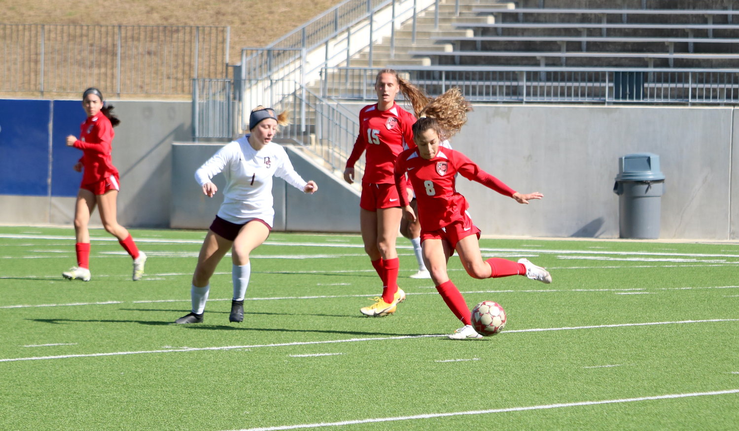 Emma Fitzgerald passes the ball during a game between Katy and Dripping Springs at Legacy on Saturday.