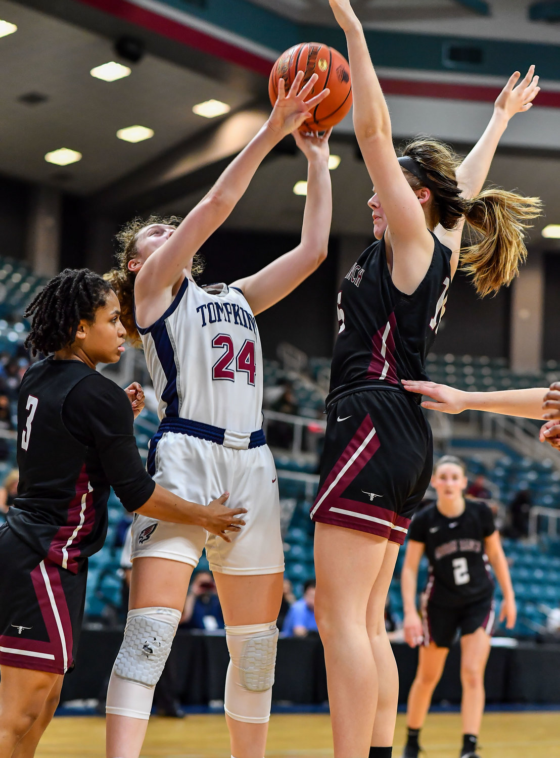 Katy Tx. Feb 15, 2022: Tompkins Gabby Panter #24 goes up for the shot during the Bi-District playoff, Tompkins vs George Ranch. (Photo by Mark Goodman / Katy Times)