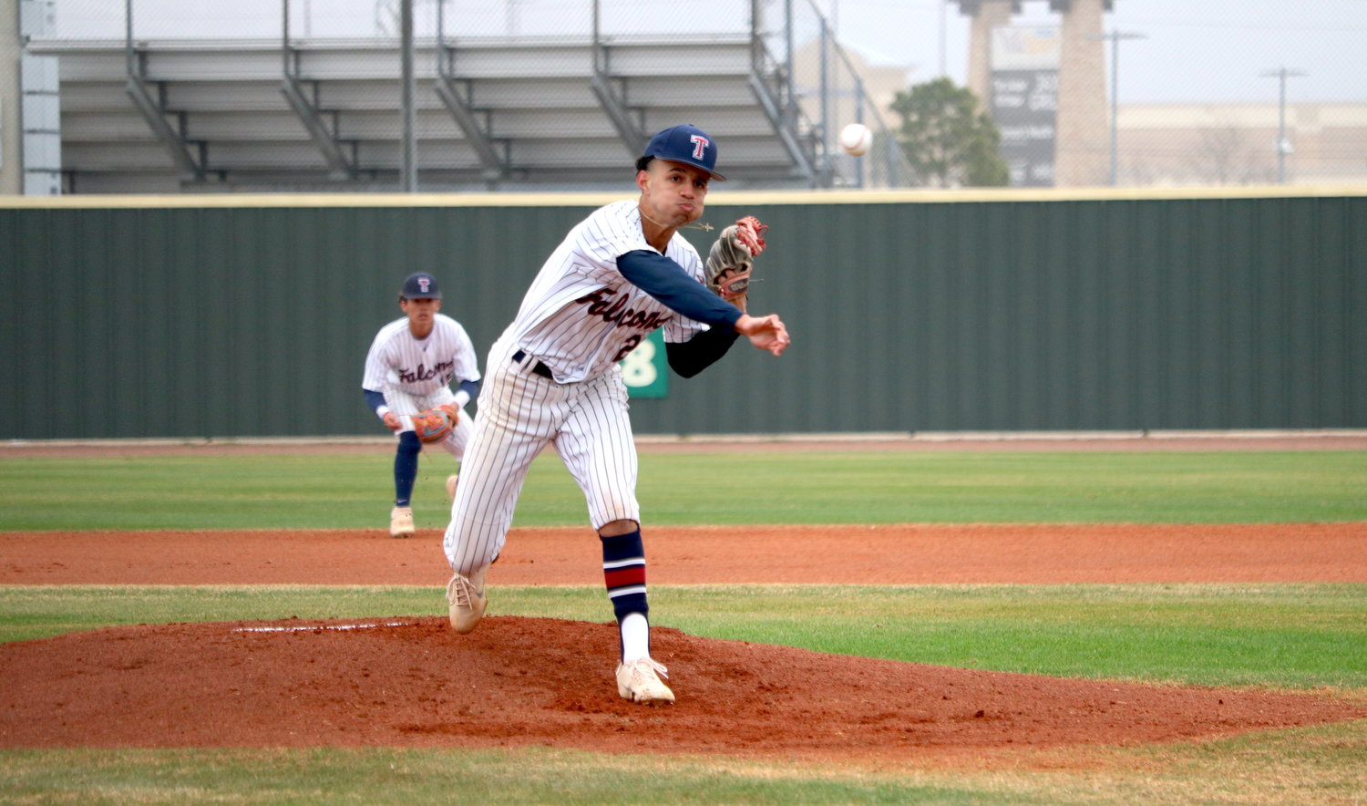 Trevor Esparza pitches during Thursday’s game between Tompkins and San Antonio Reagan at the Tompkins baseball field.