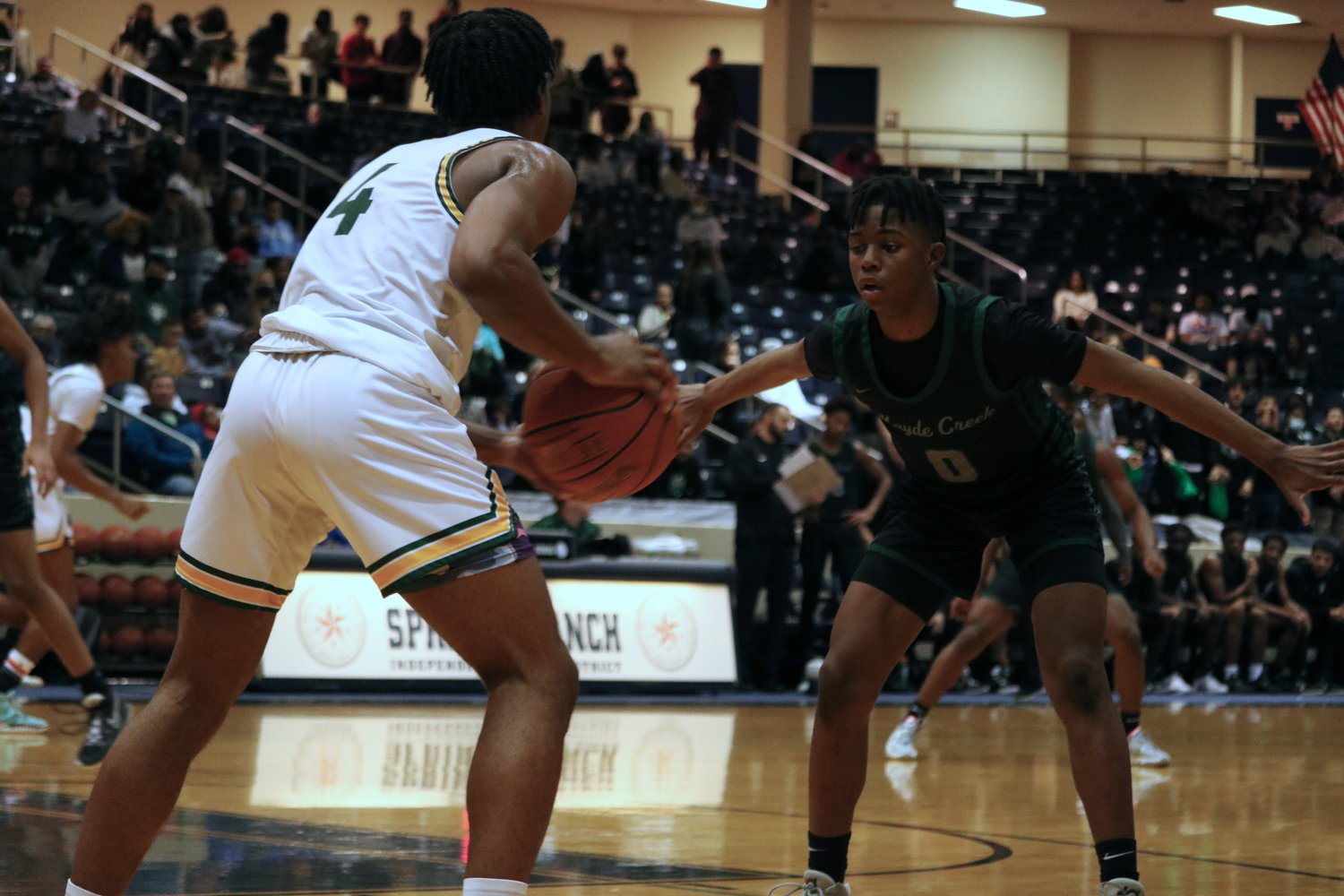 Mac Reed III defends during Friday’s game between Mayde Creek and Stratford at the Coleman Coliseum.