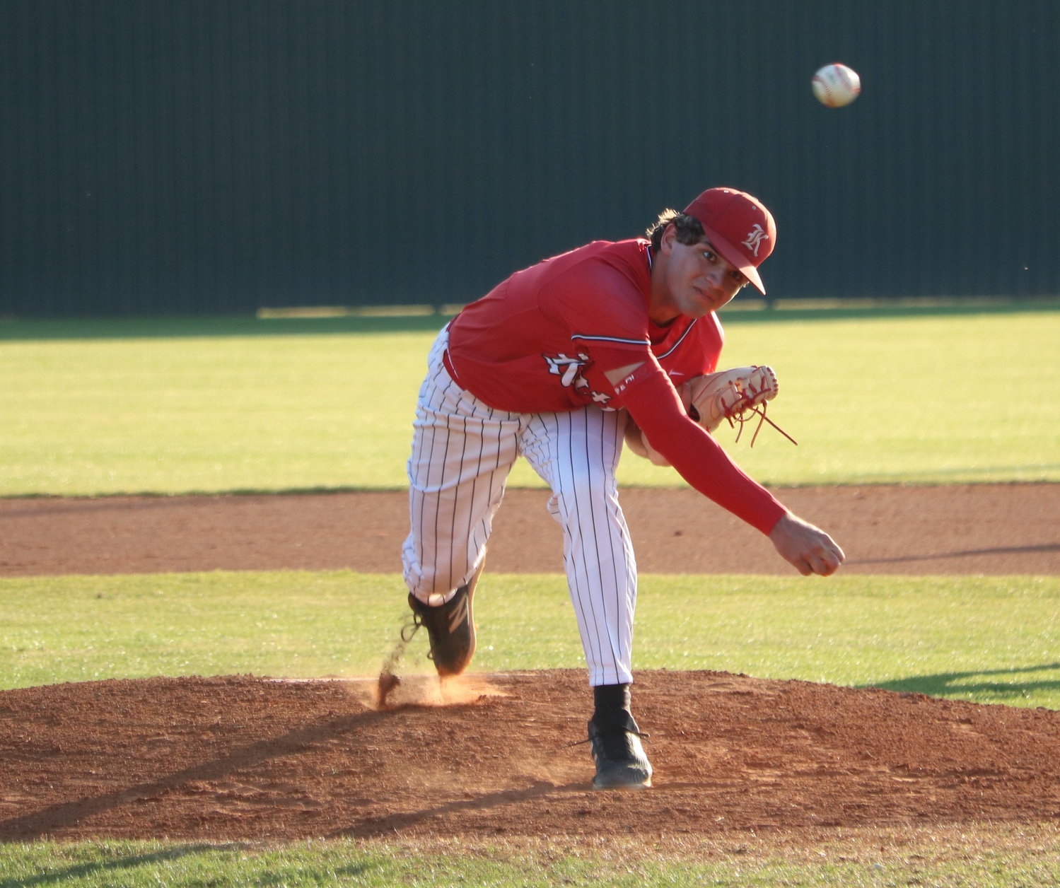 Cole Kaase pitches during Tuesday’s game between Katy and Mayde Creek at the Mayde Creek baseball field.