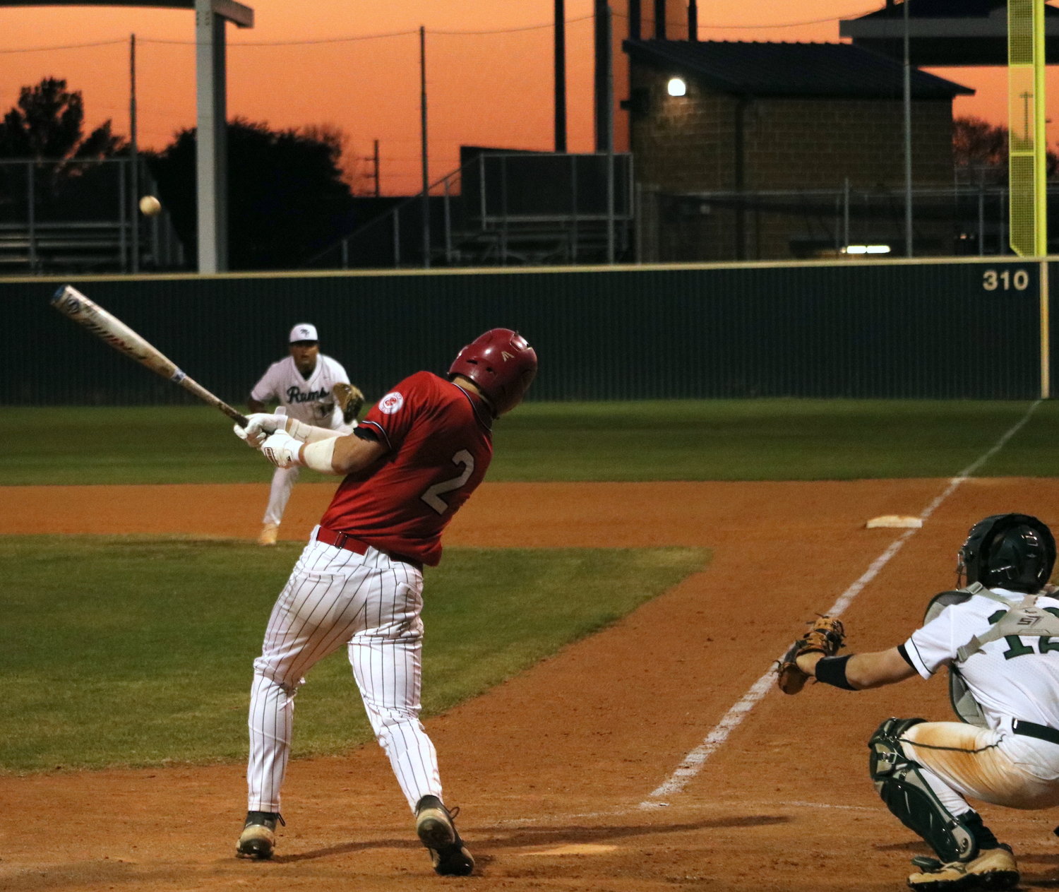 Parker Kidwell hits a ball to right field during Tuesday’s game between Katy and Mayde Creek at the Mayde Creek baseball field.