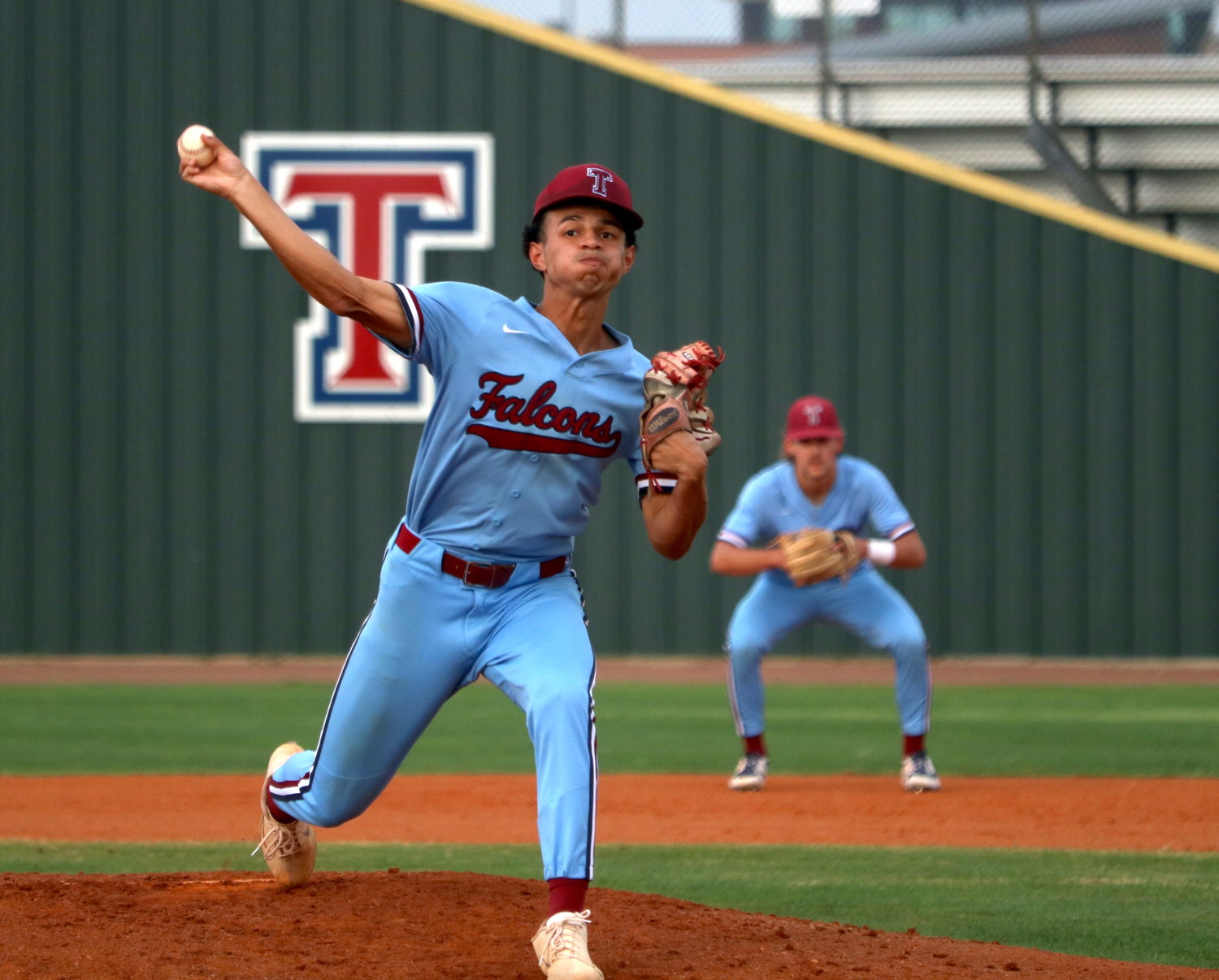 Trevor Esparza pitches during Tuesday’s District 19-6A game between Katy and Tompkins at the Tompkins baseball field.