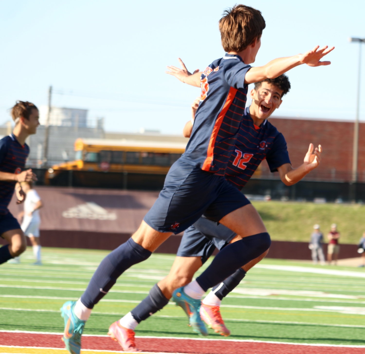 Aidan Morrison celebrates after his penalty kick goal during Friday’s Class 6A Region III Final between Seven Lakes and Deer Park at Abshire Stadium in Deer Park.