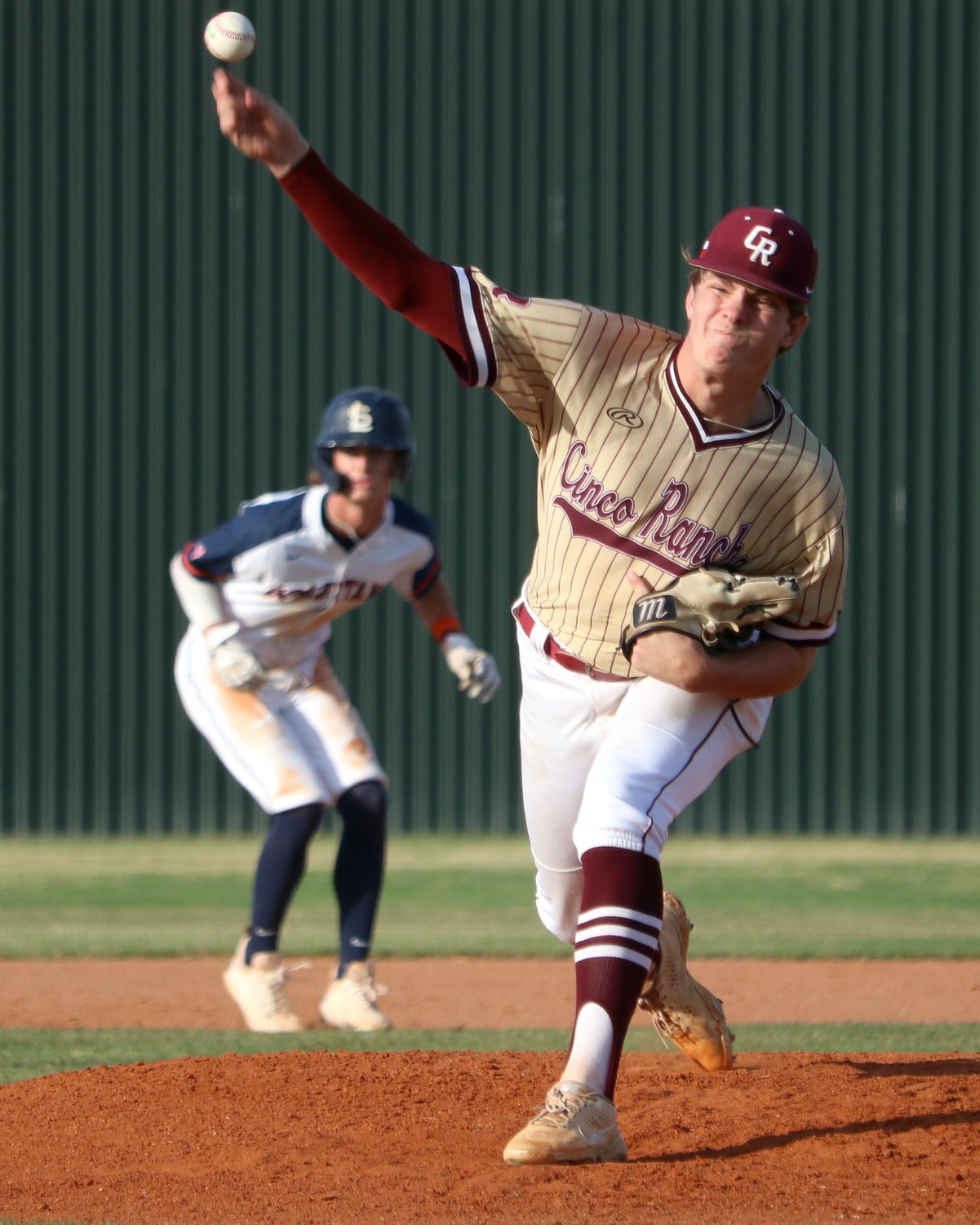 Zach Royse pitches during Friday’s District 19-6A  game between Seven Lakes and Cinco Ranch at the Seven Lakes baseball field.