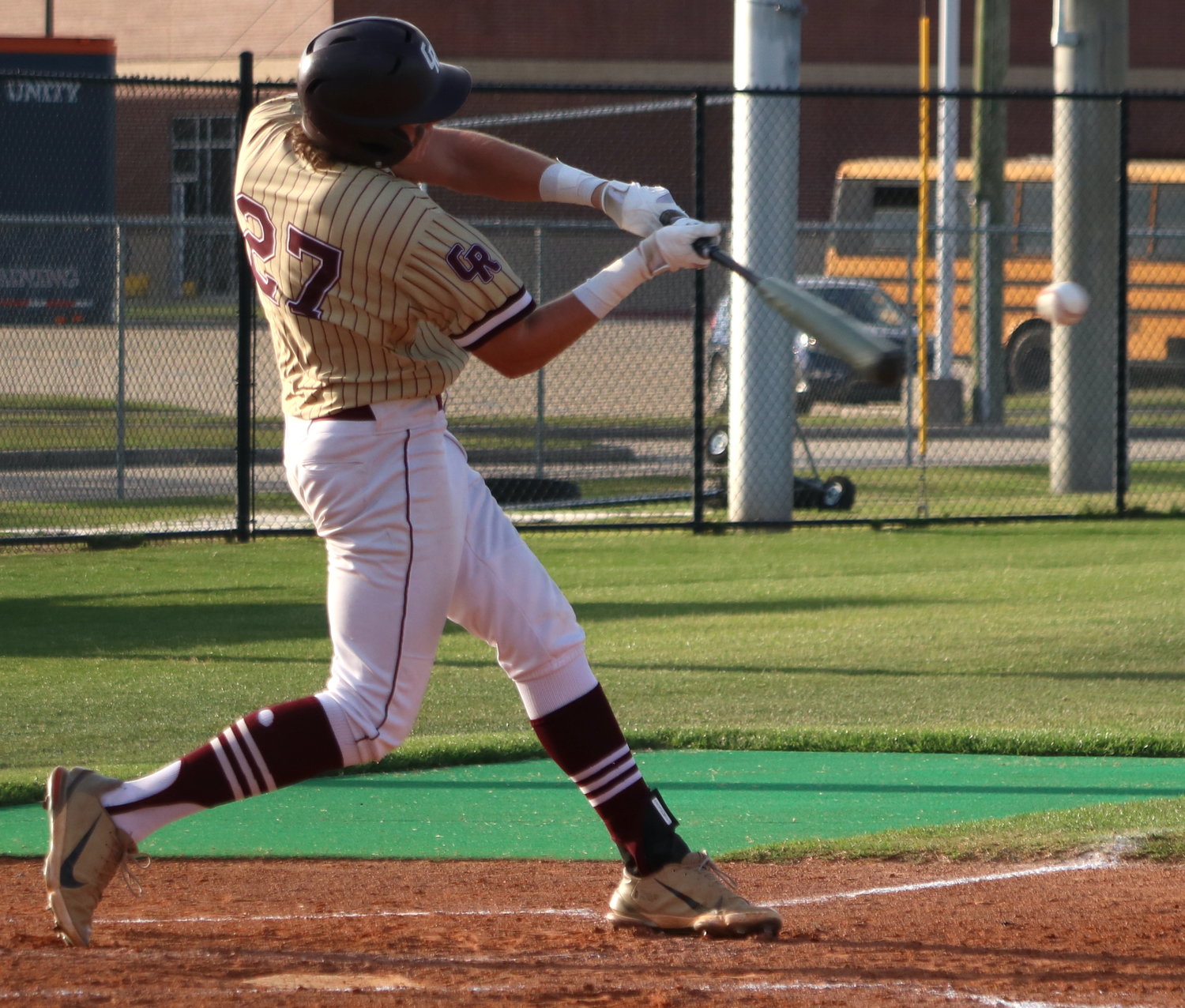 TJ Hughes bats during Friday’s District 19-6A  game between Seven Lakes and Cinco Ranch at the Seven Lakes baseball field.