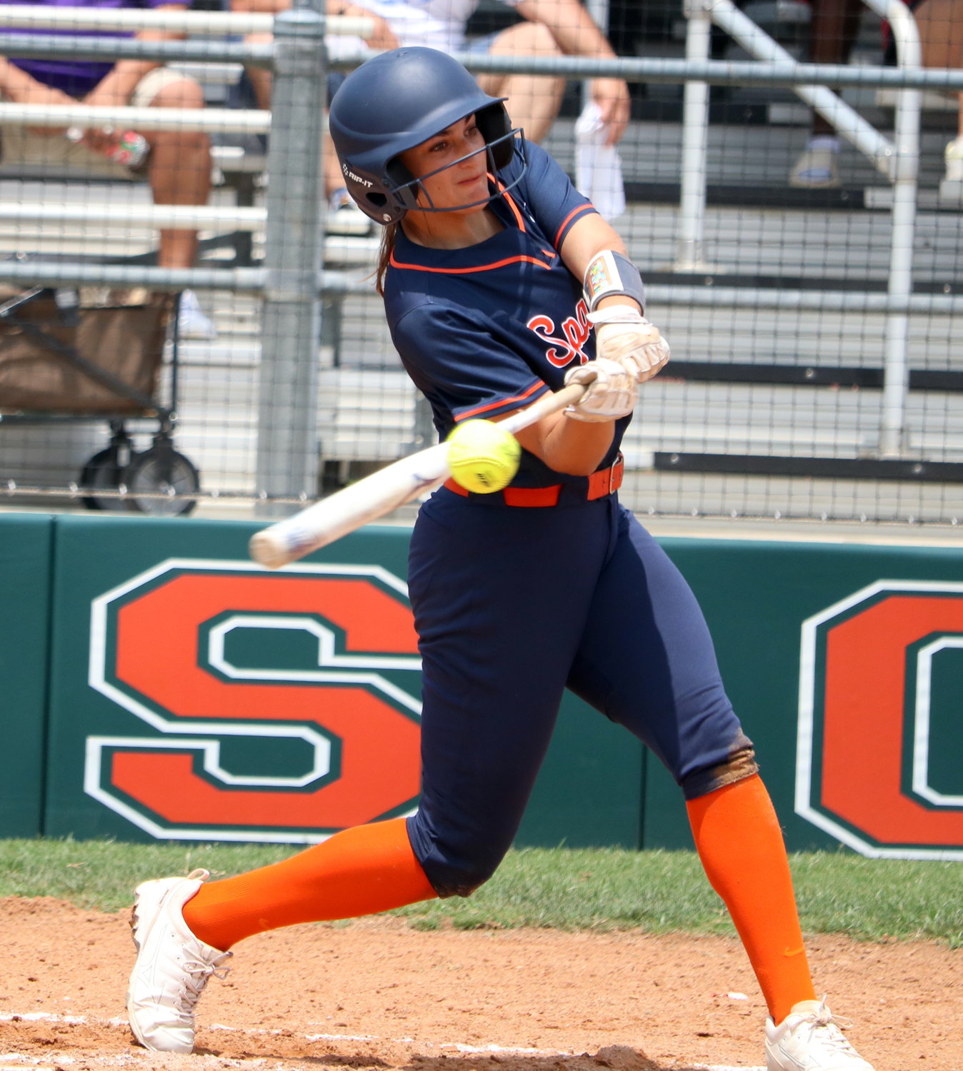 Meghan Kelly hits during Saturday’s area round game between Seven Lakes and Jersey Village at Seven Lakes.