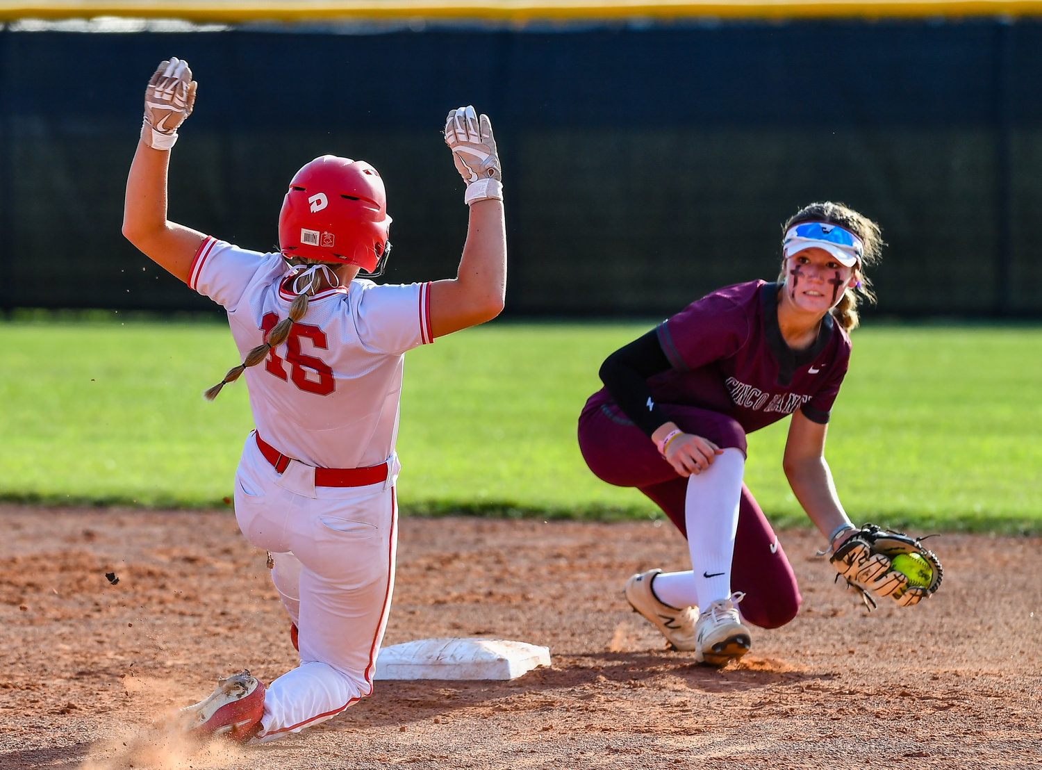 May 13, 2022: Katy's Hailey Gore #16 slides safely into second base during the second inning of the Regional Quarterfinal playoff between Katy and Cinco Ranch at Katy HS. (Photo by Mark Goodman / Katy Times)