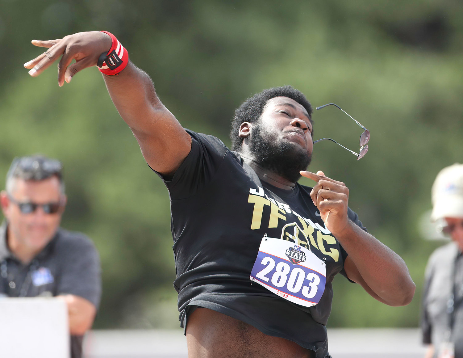 Sheldon Peters of Katy Jordan competes in the Class 5A boys shot put event at the UIL State Track and Field Meet on May 13, 2022 in Austin, Texas.