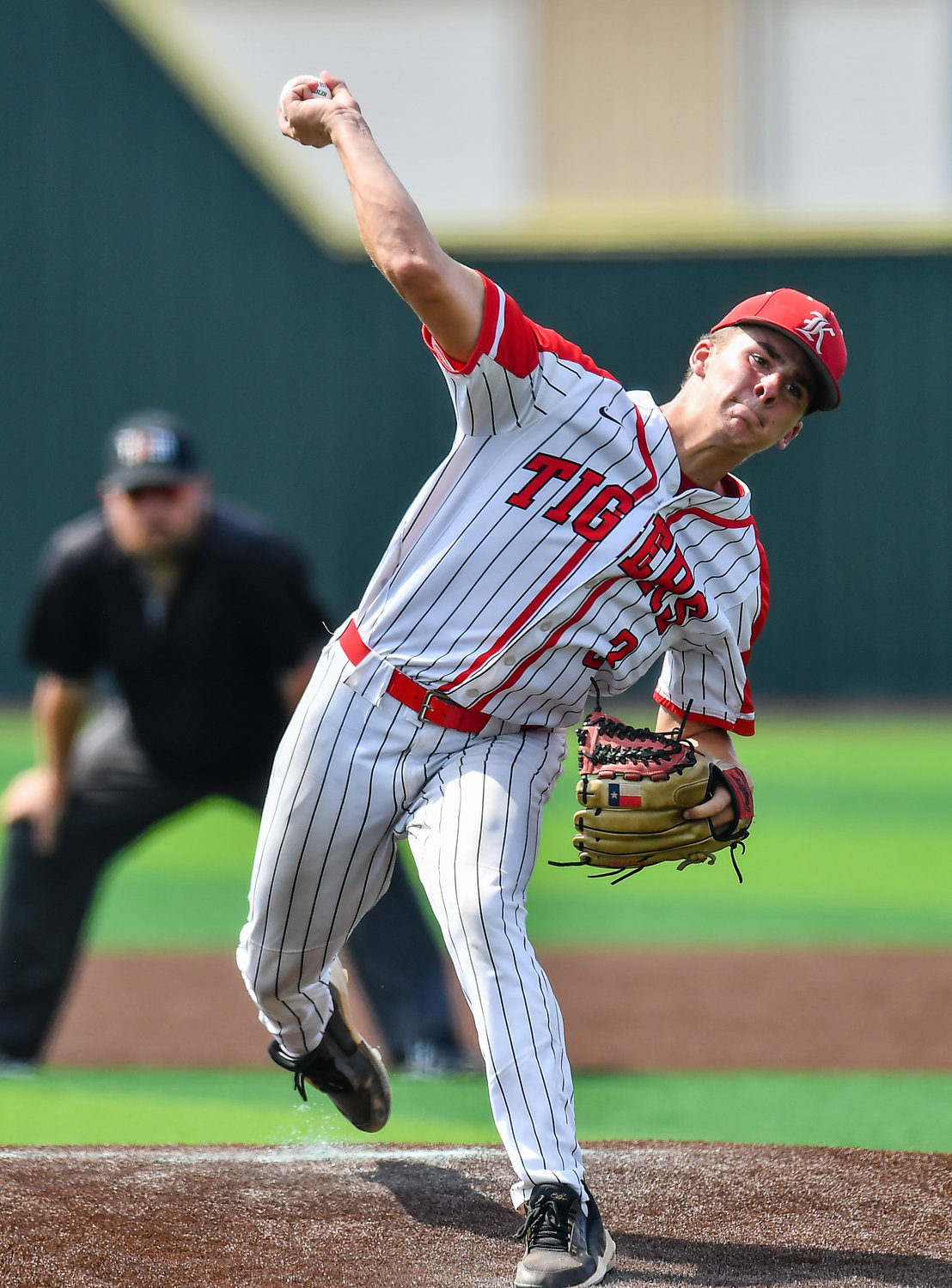 Katy's Caleb Koger (3) starting pitcher pitches during the first inning during the Region III-6A quarterfinals baseball game at Langham Creek High School, Saturday, May 21, 2022.