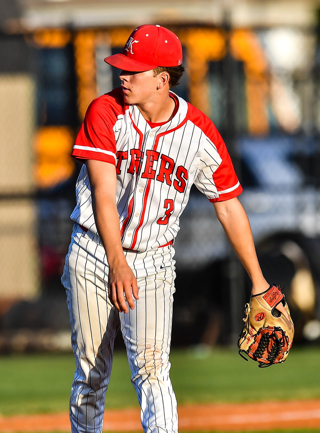 Katy's Caleb Koger (3) starting pitcher, pitches during the first inning during a Region III-6A Regional SemiFinals baseball game between Katy and Strake Jesuit at Mayde Creek High School, Friday, May 27, 2022..