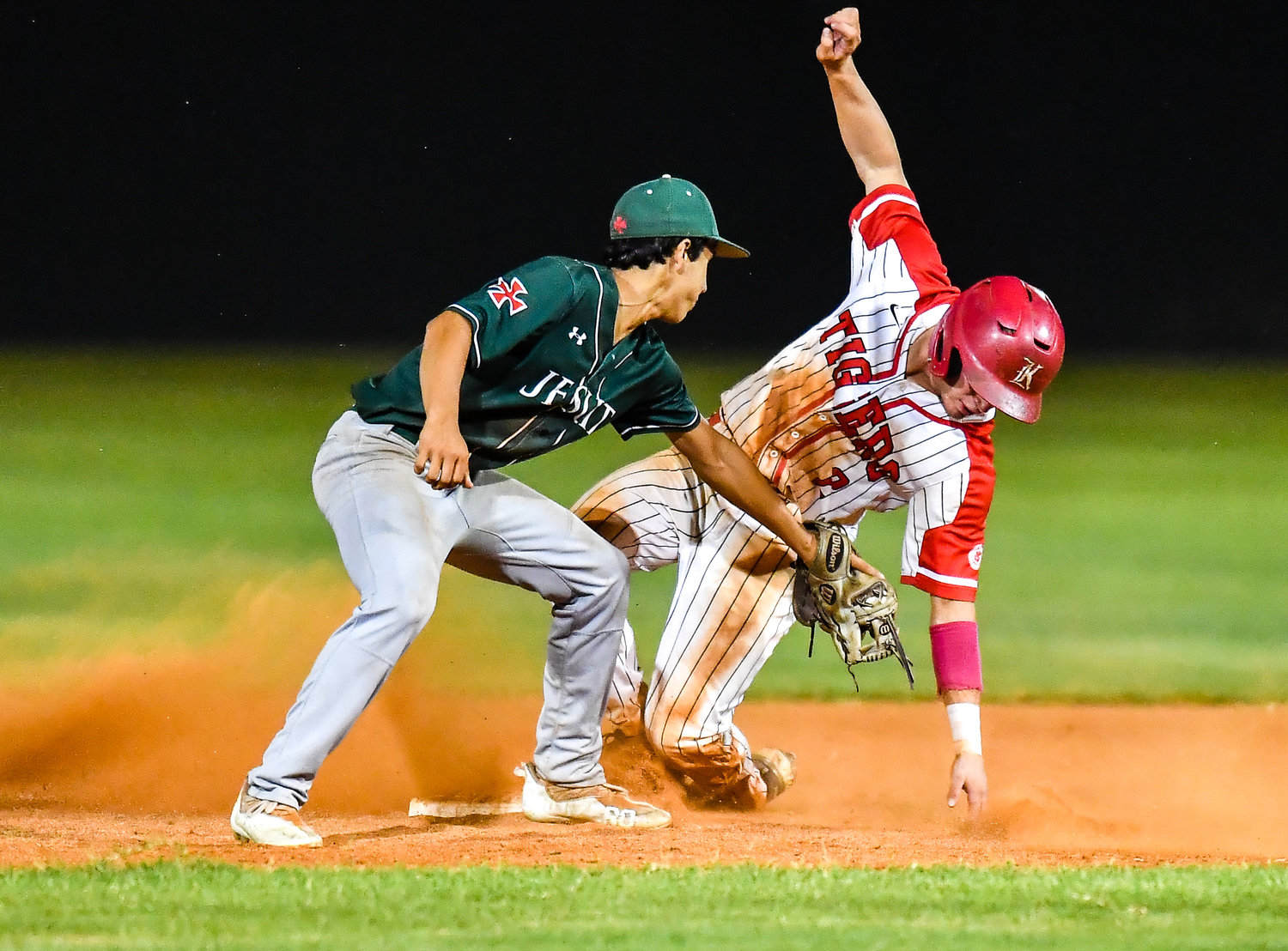Katy's Parker Kidwell (2) slides safely into second base during the seventh inning during a Region III-6A SemiFinals baseball game between Katy and Strake Jesuit at Mayde Creek High School, Friday, May 27, 2022.