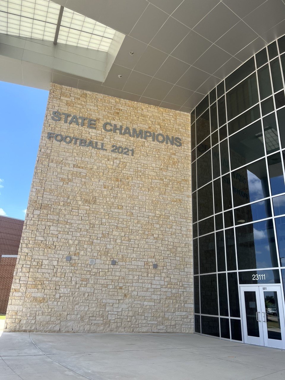 Paetow installed a sign to celebrate its 2021 state championship football team at the main entrance of the high school.