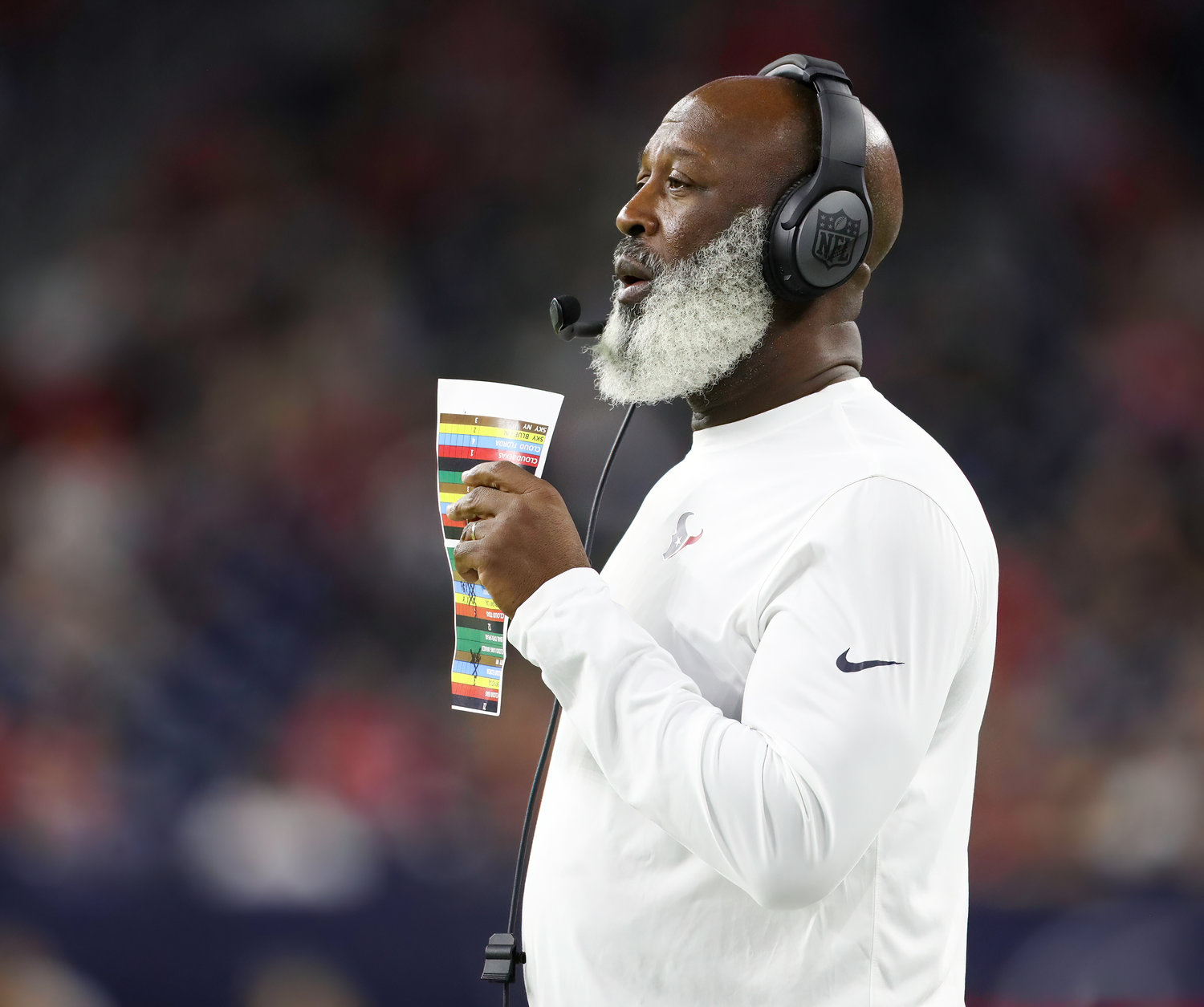 Houston Texans head coach Lovie Smith during an NFL preseason game between the Texans and the 49ers in Houston, Texas, on August 25, 2022.