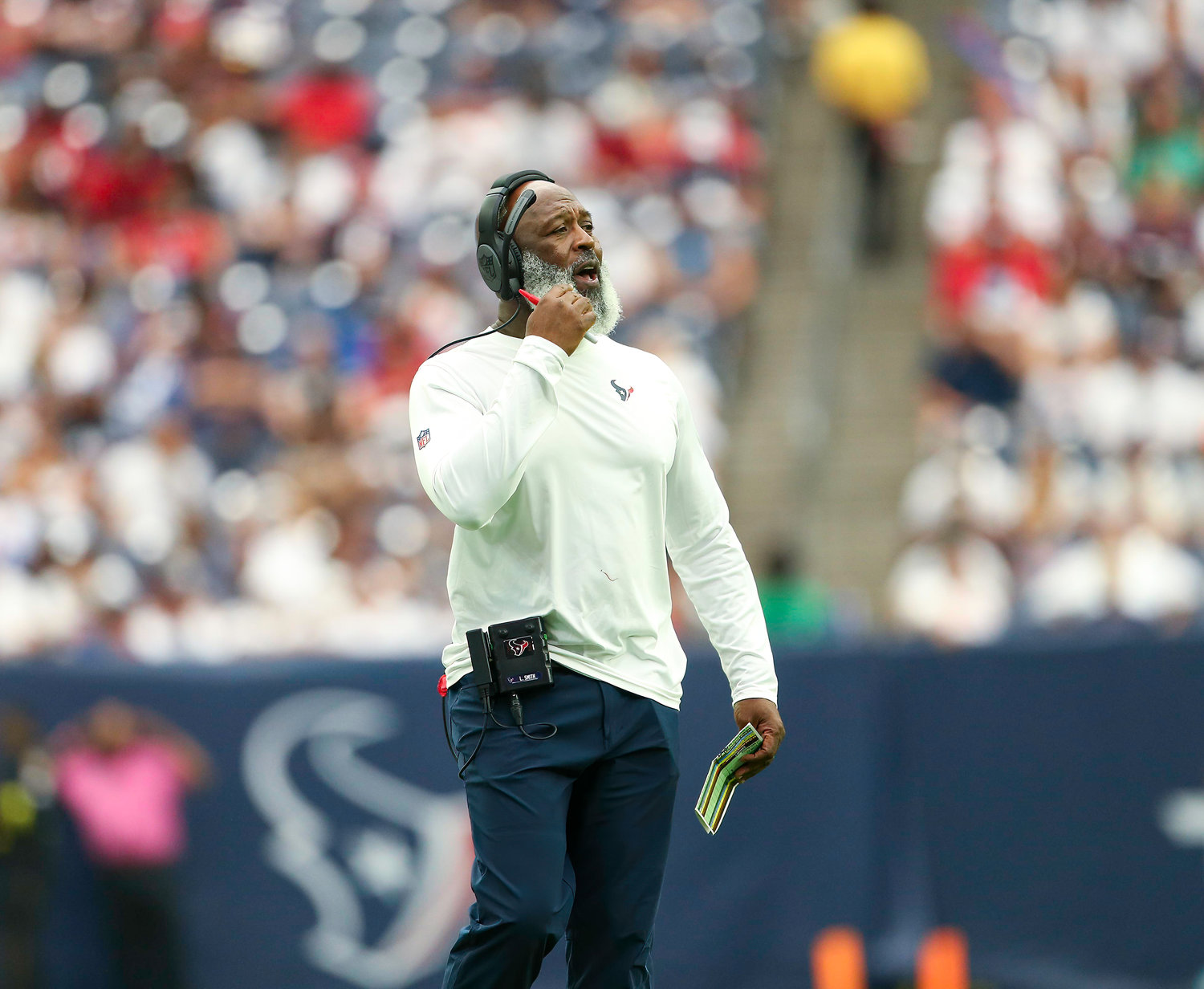 Houston Texans head coach Lovie Smith during an NFL game between the Texans and the Colts on September 11, 2022 in Houston. The game ended in a 20-20 tie after a scoreless overtime period.