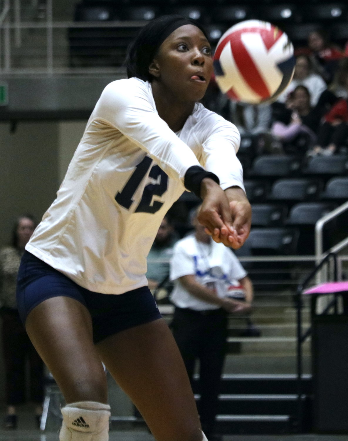 Cindy Tchouangwa digs a ball during Friday's Class 6A State Semifinal between Tompkins and Keller on Friday at the Curtis Culwell Center in Garland.