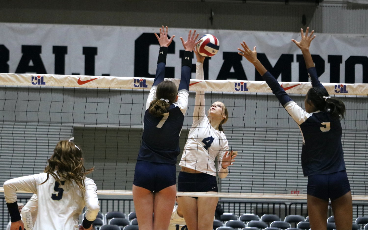 Callie Funk attempts a kill during Friday's Class 6A State Semifinal between Tompkins and Keller on Friday at the Curtis Culwell Center in Garland.