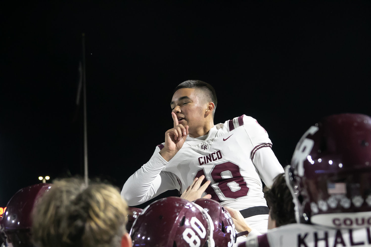 Santiago Taborda celebreates after kicking a game winning field goal during Friday's Class 6A-Division I area round game between Cinco Ranch and Cy-Fair at Pridgeon Stadium.