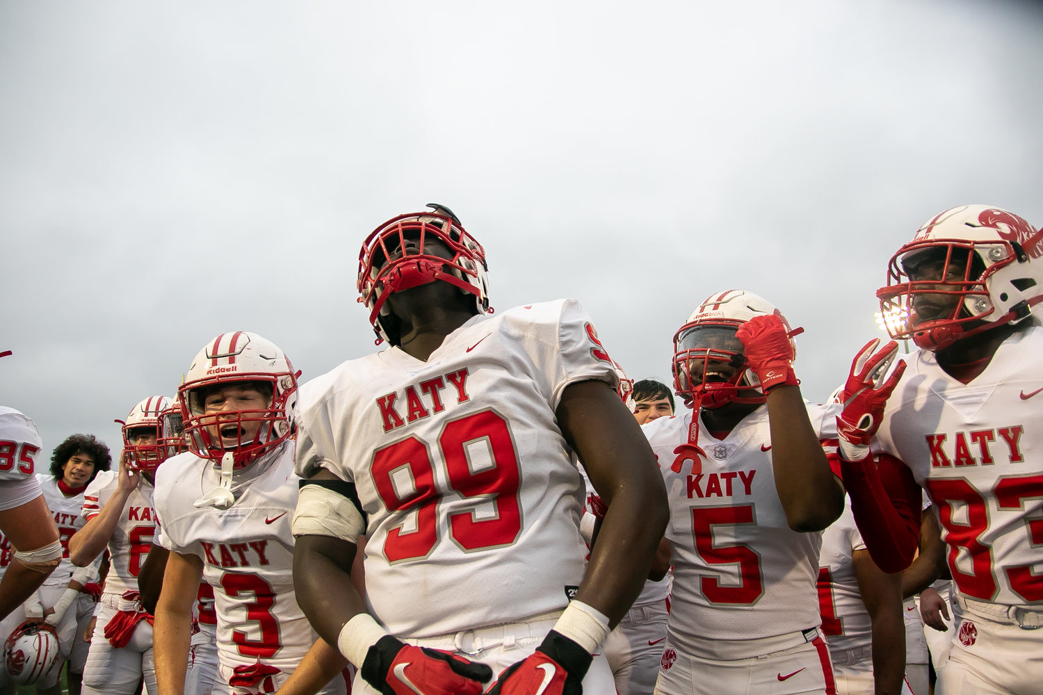 Katy celebrates after Friday's Class 6A-Divison II Region III Semifinal at Turner Stadium.