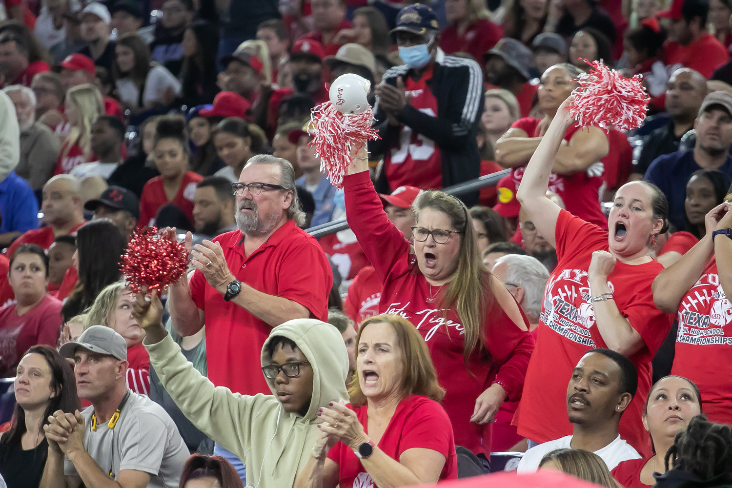 Katy fans cheer during Friday's Class 6A-Division II Region III Final between Katy and C.E. King at NRG Stadium.