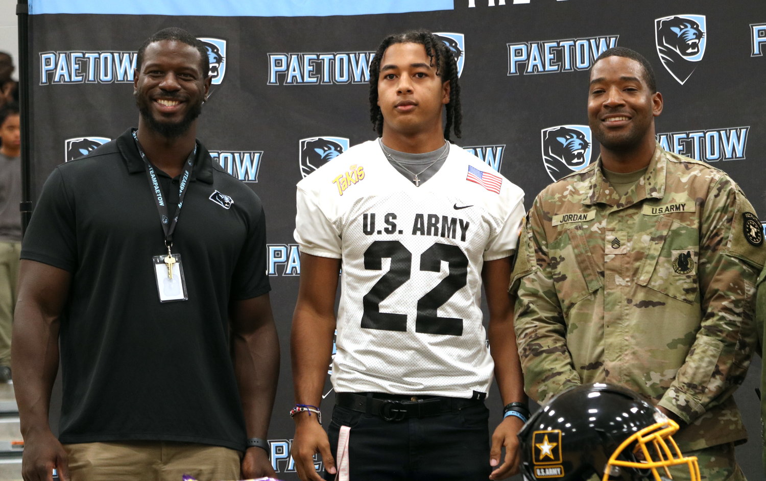 Daymion Sanford poses in his U.S. Army All-American Bowl Game jersey during Friday’s pep rally at Paetow.