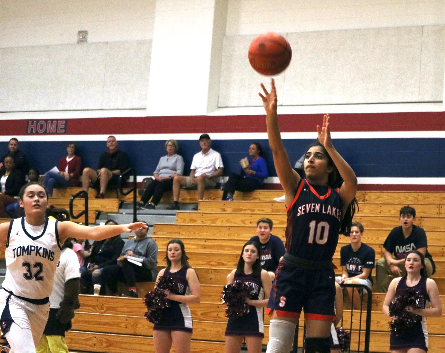 Shreya Jategaonkar shoots during Tuesday’s District 19-6A game between Tompkins and Seven Lakes at the Tompkins gym.