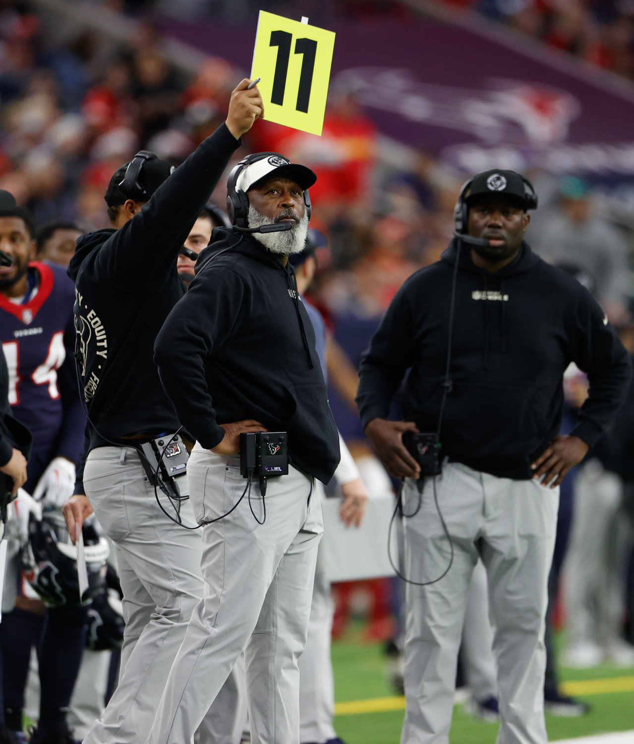 Houston Texans head coach Lovie Smith during an NFL game between the Texans and the Chiefs on Dec. 18, 2022, in Houston. The Chiefs won, 30-24, in overtime.