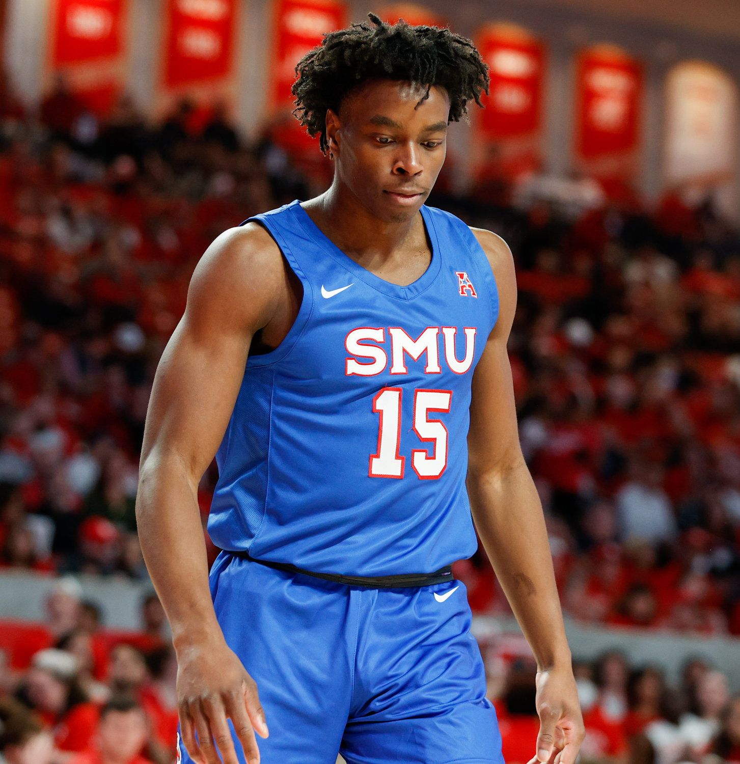 SMU guard Darius McBride (15) during an NCAA men’s basketball game between the Houston Cougars and the Southern Methodist Mustangs on Jan. 5, 2023 in Houston. Houston won, 87-53,