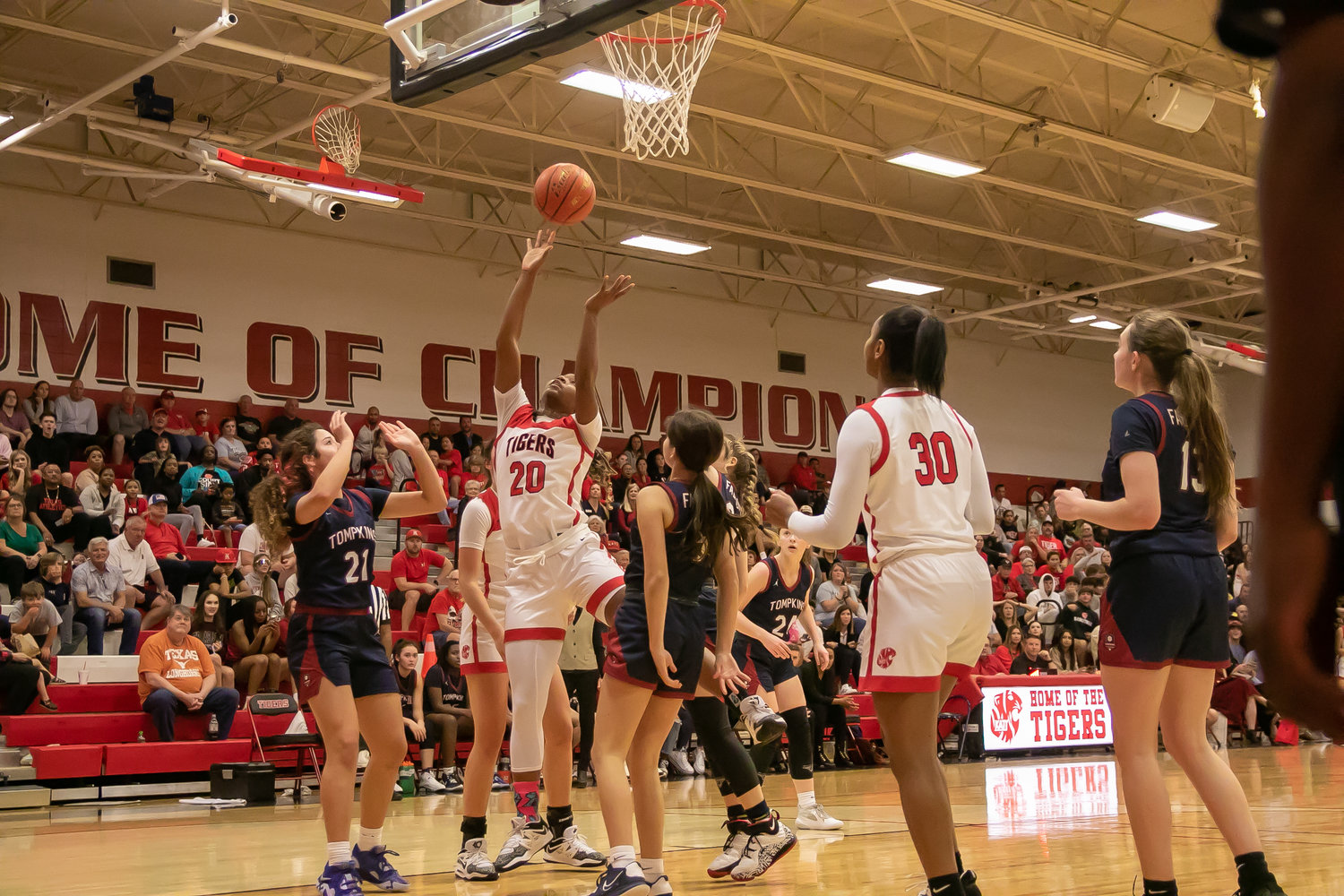 Brianna Nelson shoots a layup during Tuesday's game between Katy and Tompkins at the Katy gym.