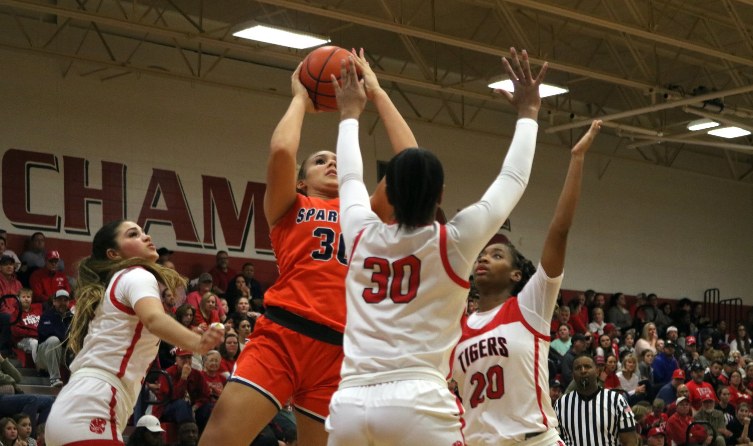 Justice Carlton goes up for a layup during Friday's game between Seven Lakes and Katy at the Katy gym.