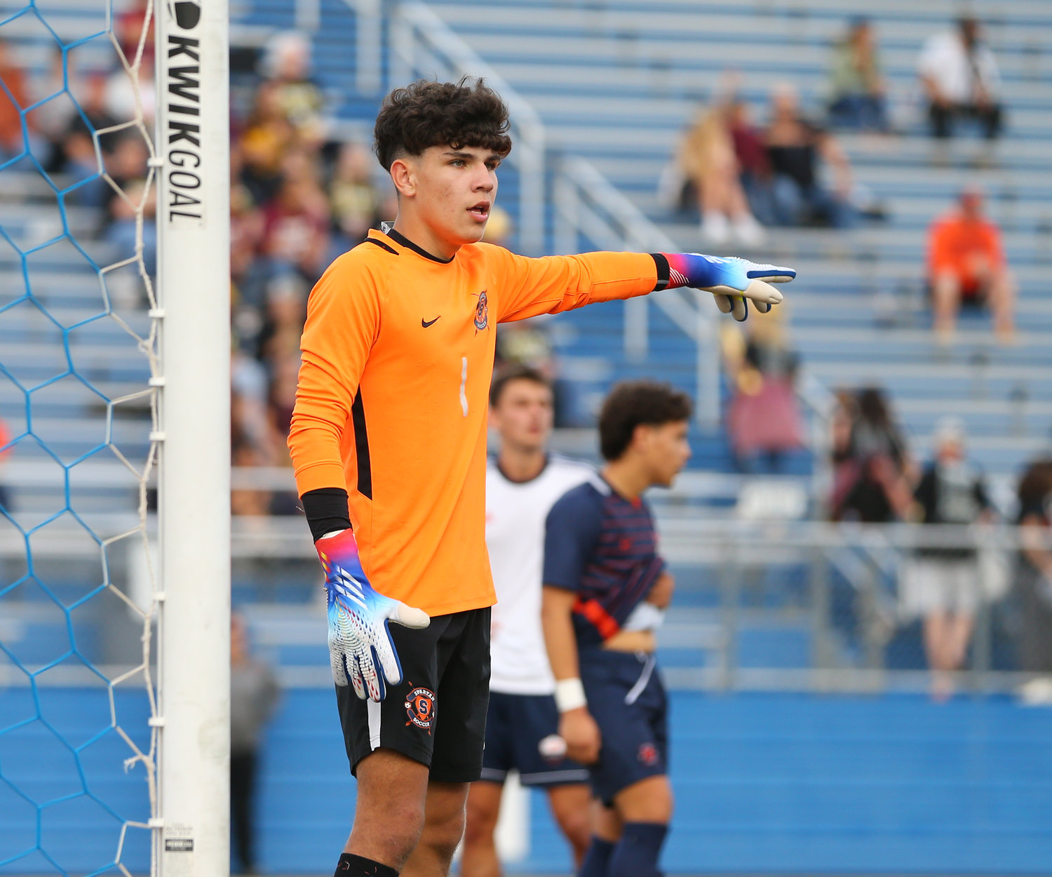 Seven Lakes goalkeeper Ben Aviles Vera (1) during the Class 6A boys state semifinal soccer game between Seven Lakes and Sachse on April 14, 2023 in Georgetown.