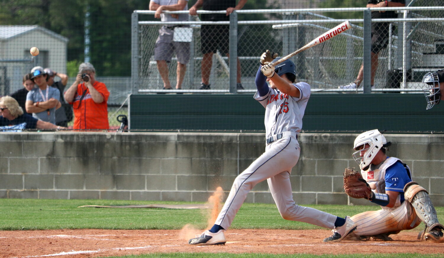 Ty Berra hits during Monday's District 19-6A play-in game between Seven Lakes and Taylor at the Mayde Creek baseball field.
