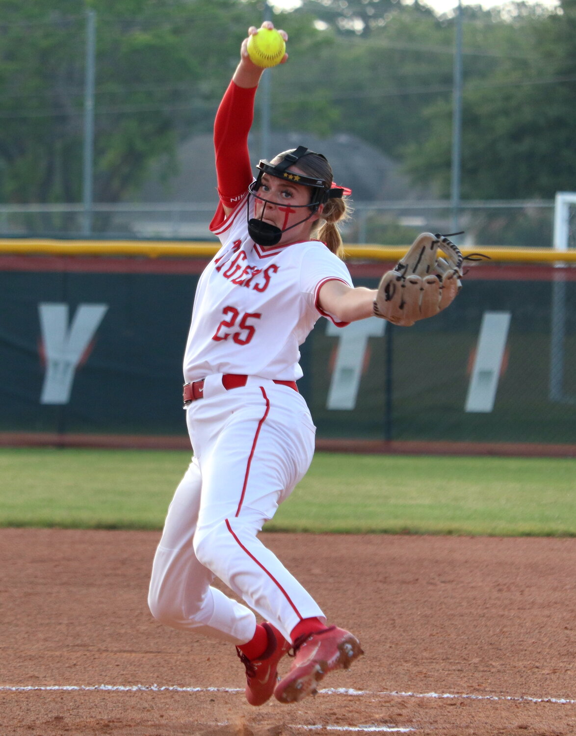 Cameryn Harrison pitches during Thursday’s Area Round game between Katy and Bellaire at the Katy softball field.