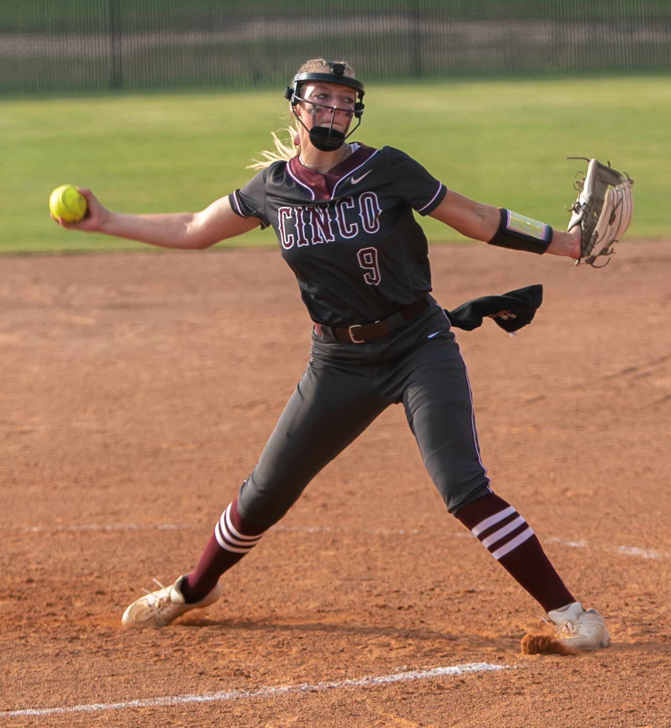 Chela Kovar pitches during Friday's area round game between Cinco Ranch and Heights at the Cinco Ranch softball field.