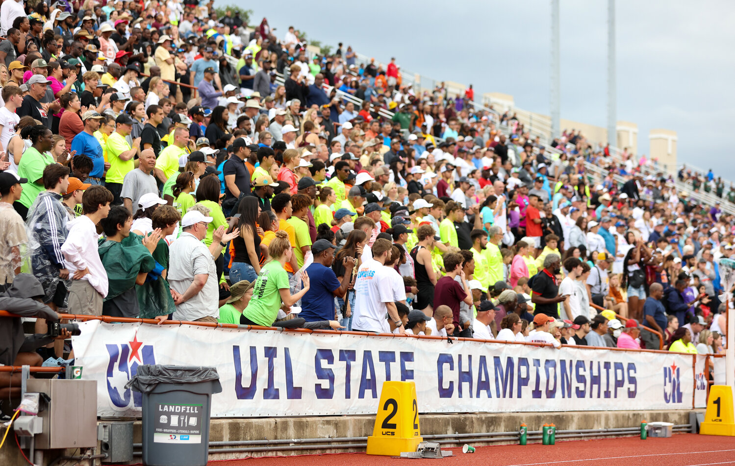 Fans watch the late afternoon running events during the UIL State Track and Field Meet on Saturday, May 13, 2023 in Austin.