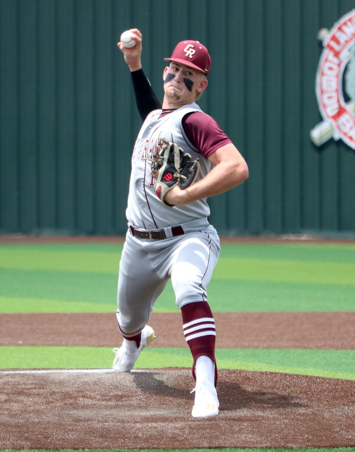 Gavin Rutherford pitches during Saturday's Regional Quarterfinal between Cinco Ranch and Ridge Point.