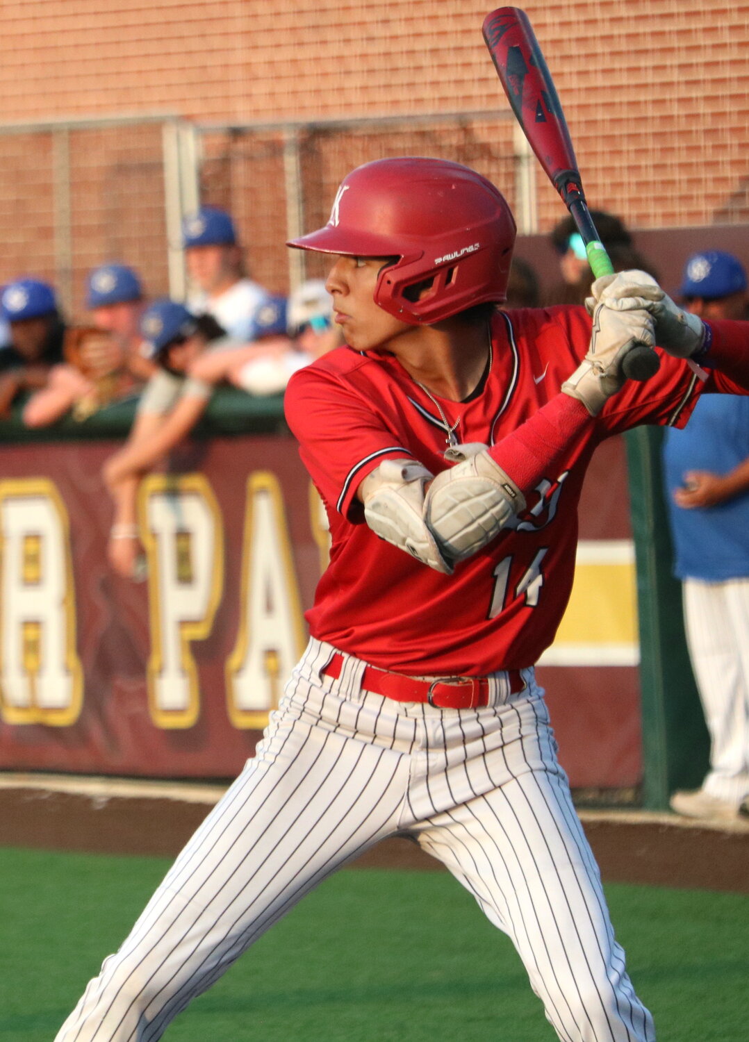 AJ Atkinson hits during Wednesday's Regional Semifinal between Katy and Clear Springs at Deer Park.
