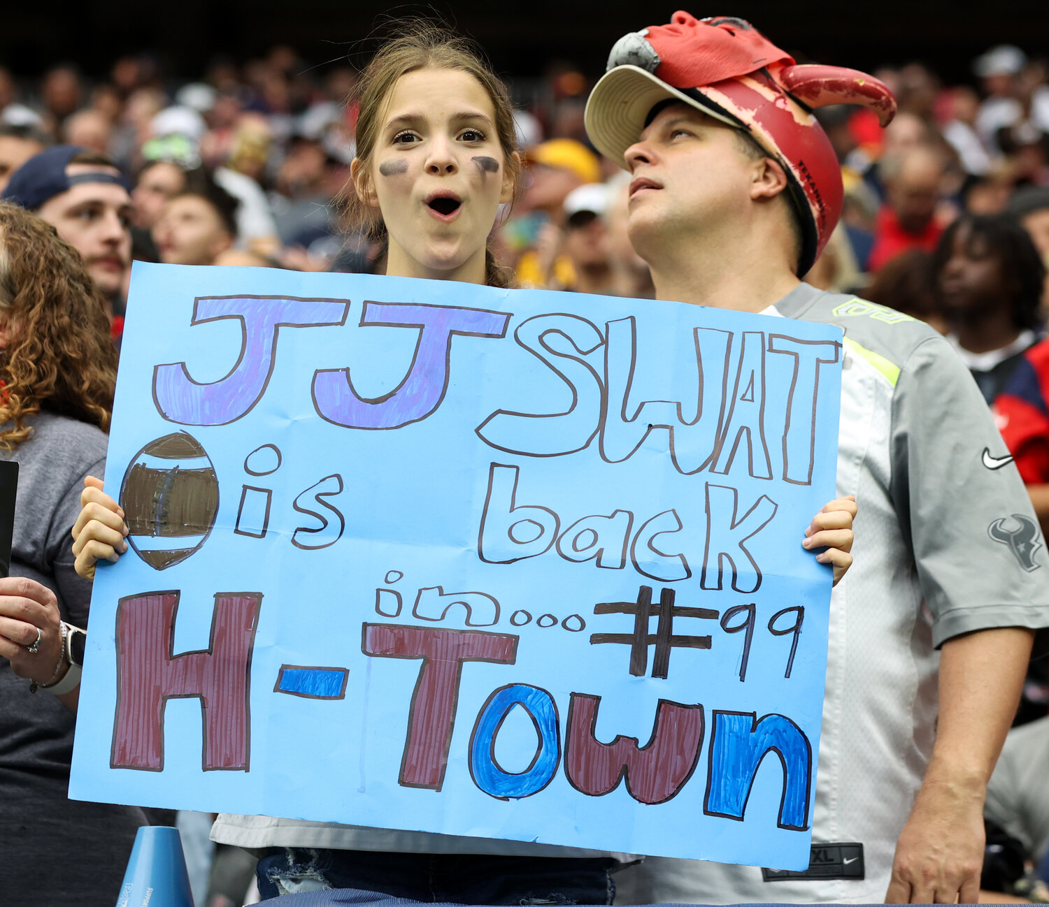 Texans fans during an NFL game between the Houston Texans and the Pittsburgh Steelers on October 1, 2023 in Houston.