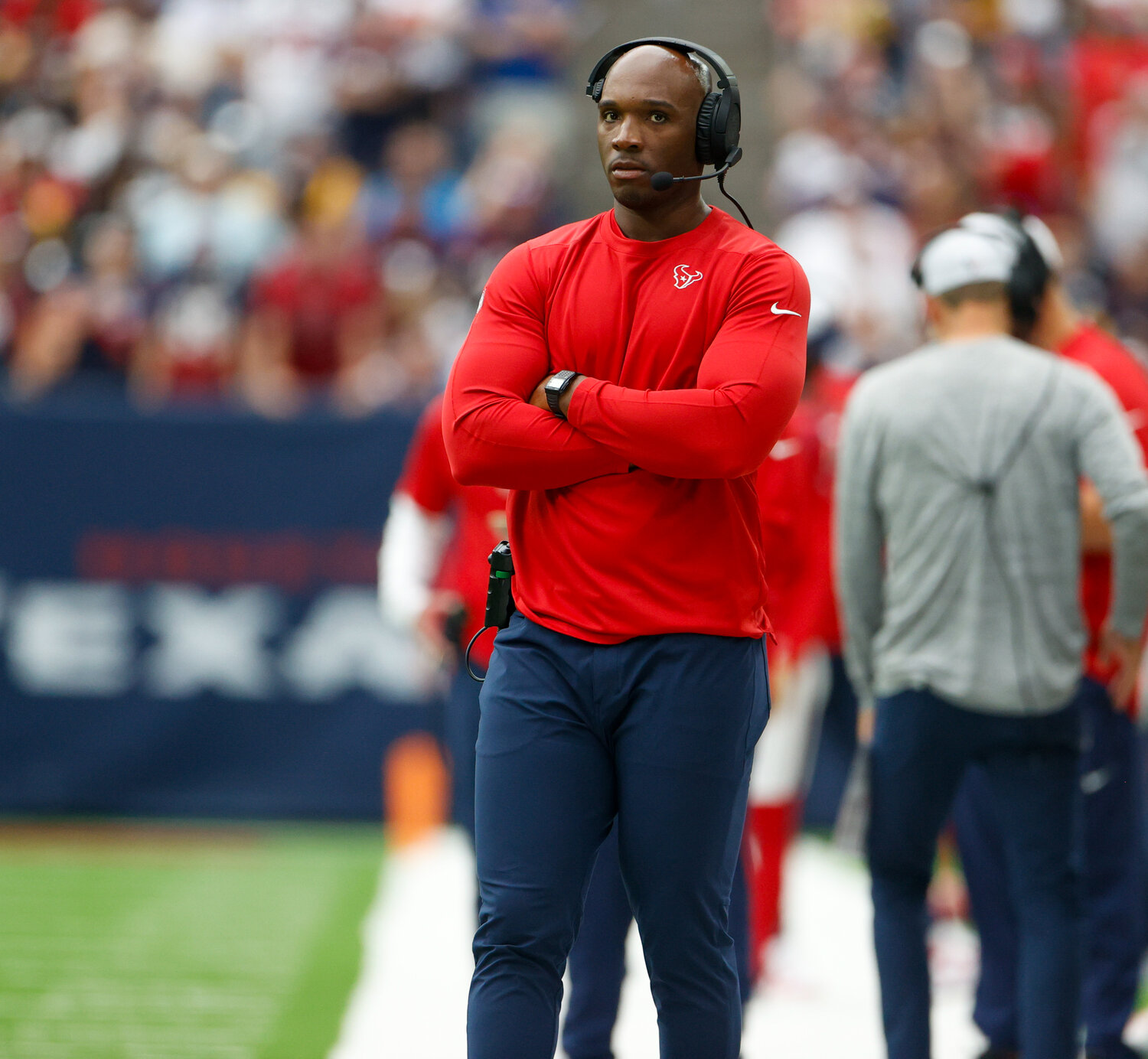 Texans head coach DeMeco Ryans during an NFL game between the Houston Texans and the Pittsburgh Steelers on October 1, 2023 in Houston.
