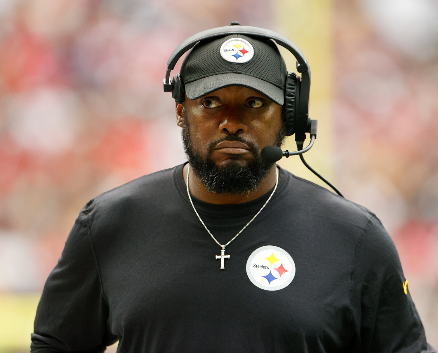 Pittsburgh Steelers head coach Mike Tomlin during an NFL game between the Texans and the Steelers on October 1, 2023 in Houston.
