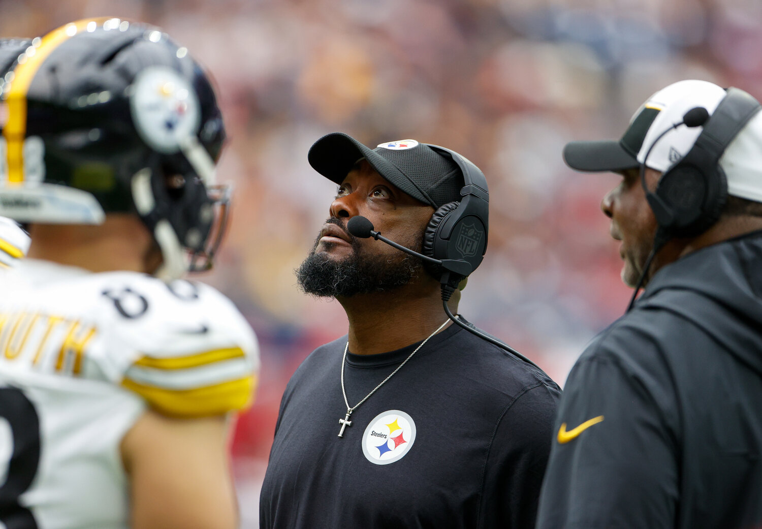 Pittsburgh Steelers head coach Mike Tomlin during an NFL game between the Texans and the Steelers on October 1, 2023 in Houston.