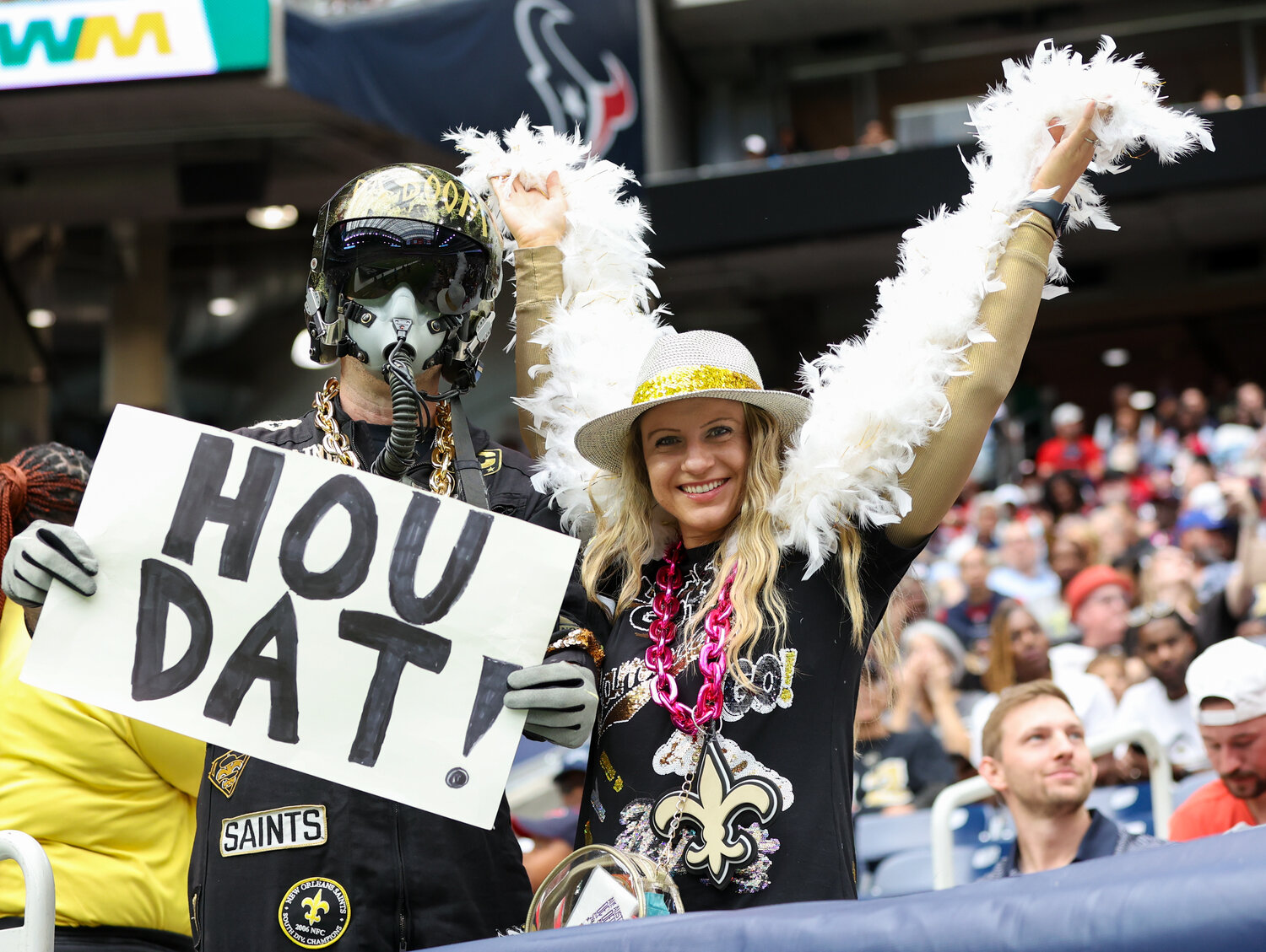 New Orleans Saints fans during an NFL game between the Texans and the Saints on October 15, 2023 in Houston. The Texans won, 20-13.