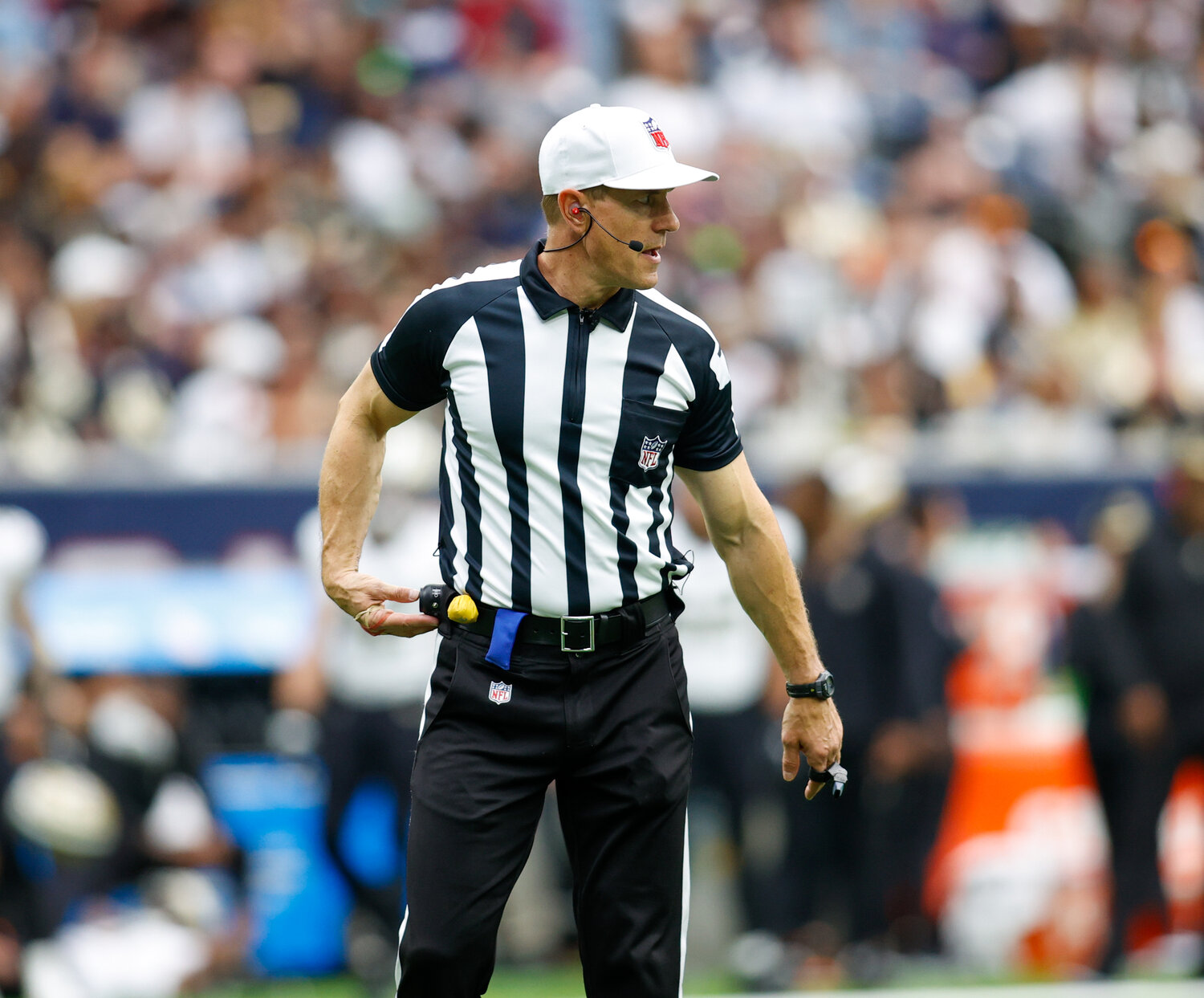 Referee Alan Eck (76) during an NFL between the Texans and the Saints on October 15, 2023 in Houston. The Texans won, 20-13.